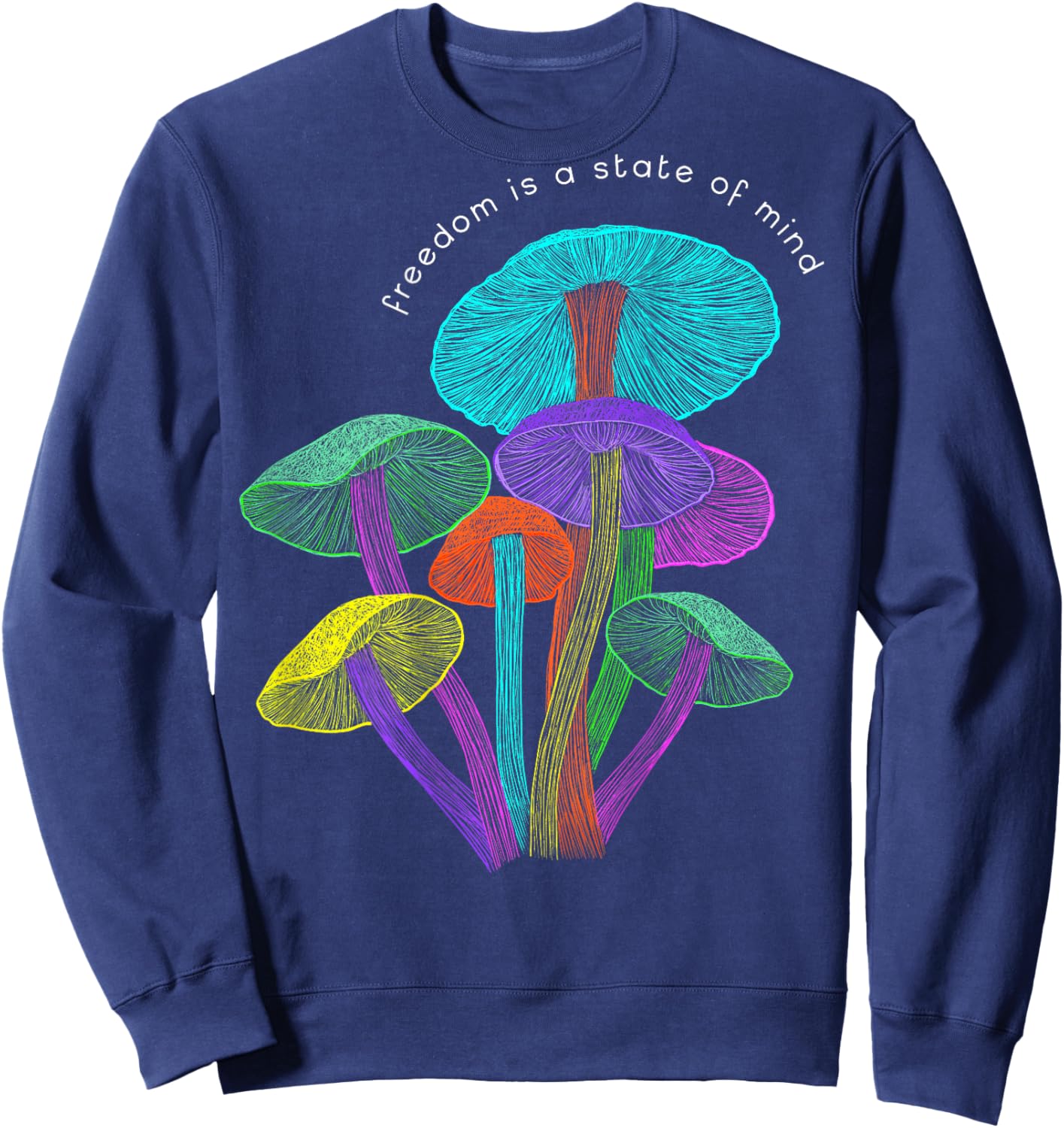 Back print: Hippy Vaporwave EDM raver festival Mushroom Sweatshirt - Sweatshirt | Navy