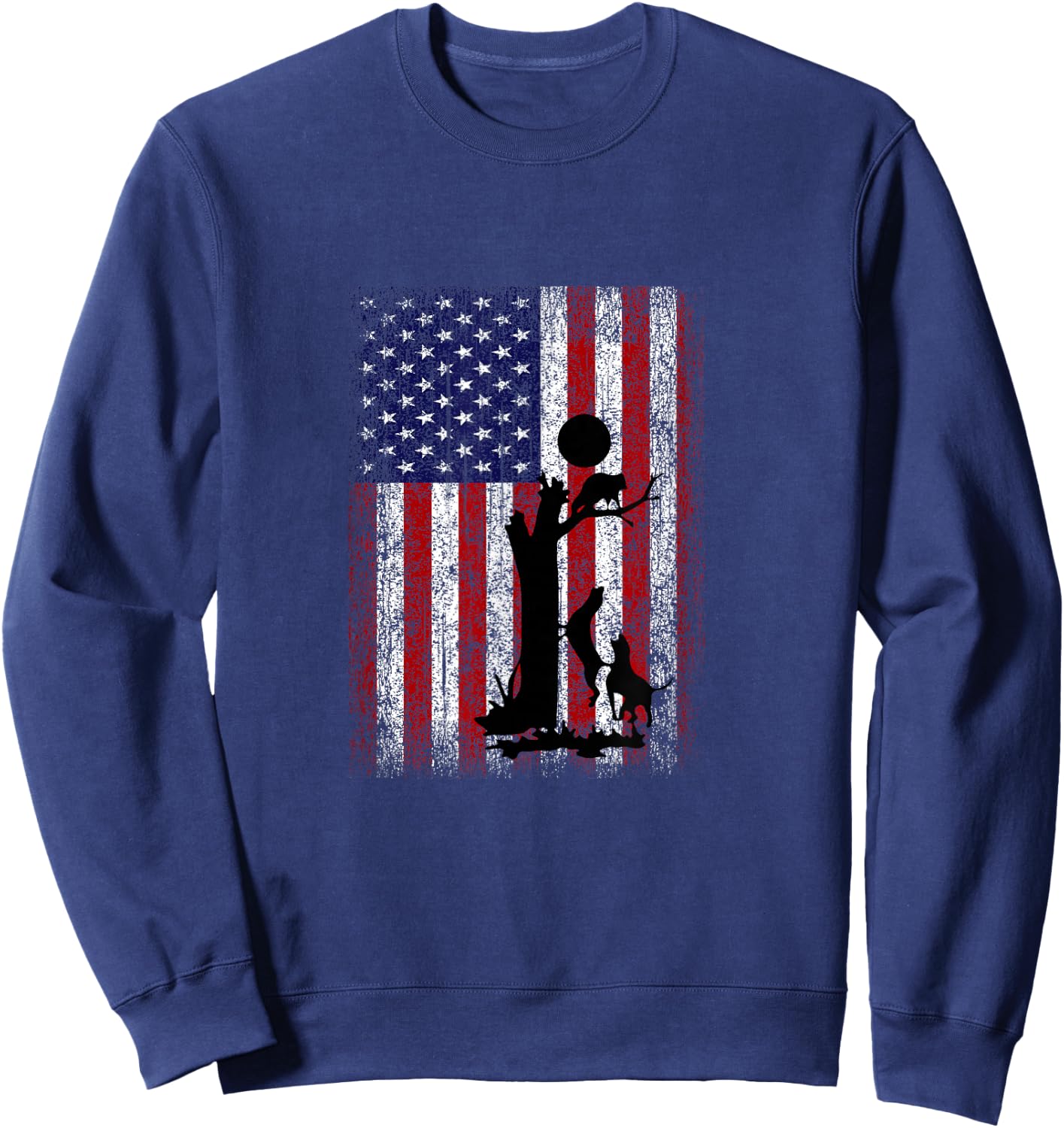 Patriotic Coon Hunting Dogs American Flag Sweatshirt - Sweatshirt | Navy
