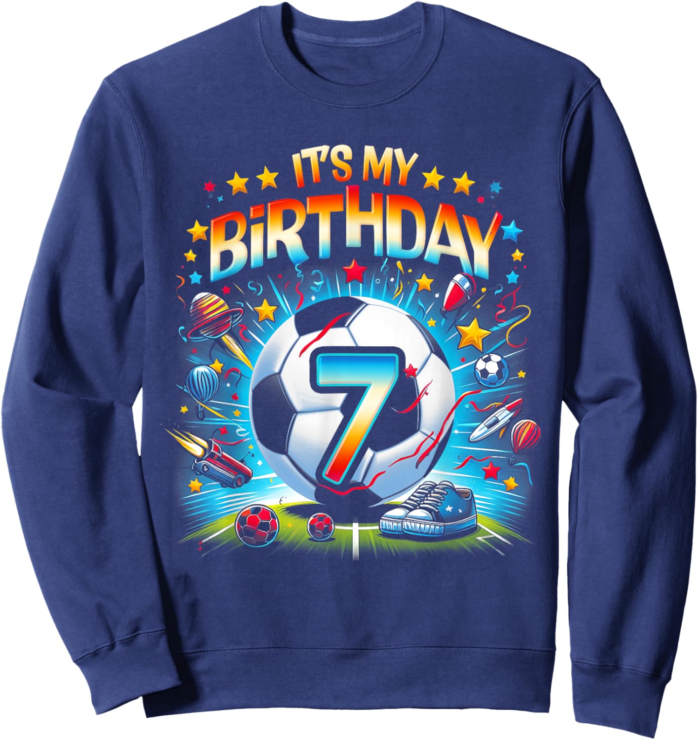 Kids It's My 7th Birthday Boys Soccer Football 7 Years Old Sweatshirt - Sweatshirt | Navy