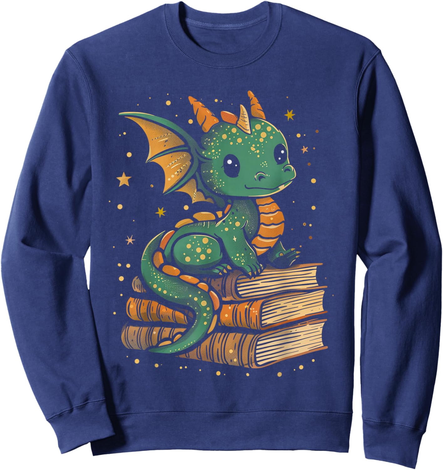 Cute Kawaii Dragon Fantasy Book Lover Book Nerd Sweatshirt - Sweatshirt | Navy