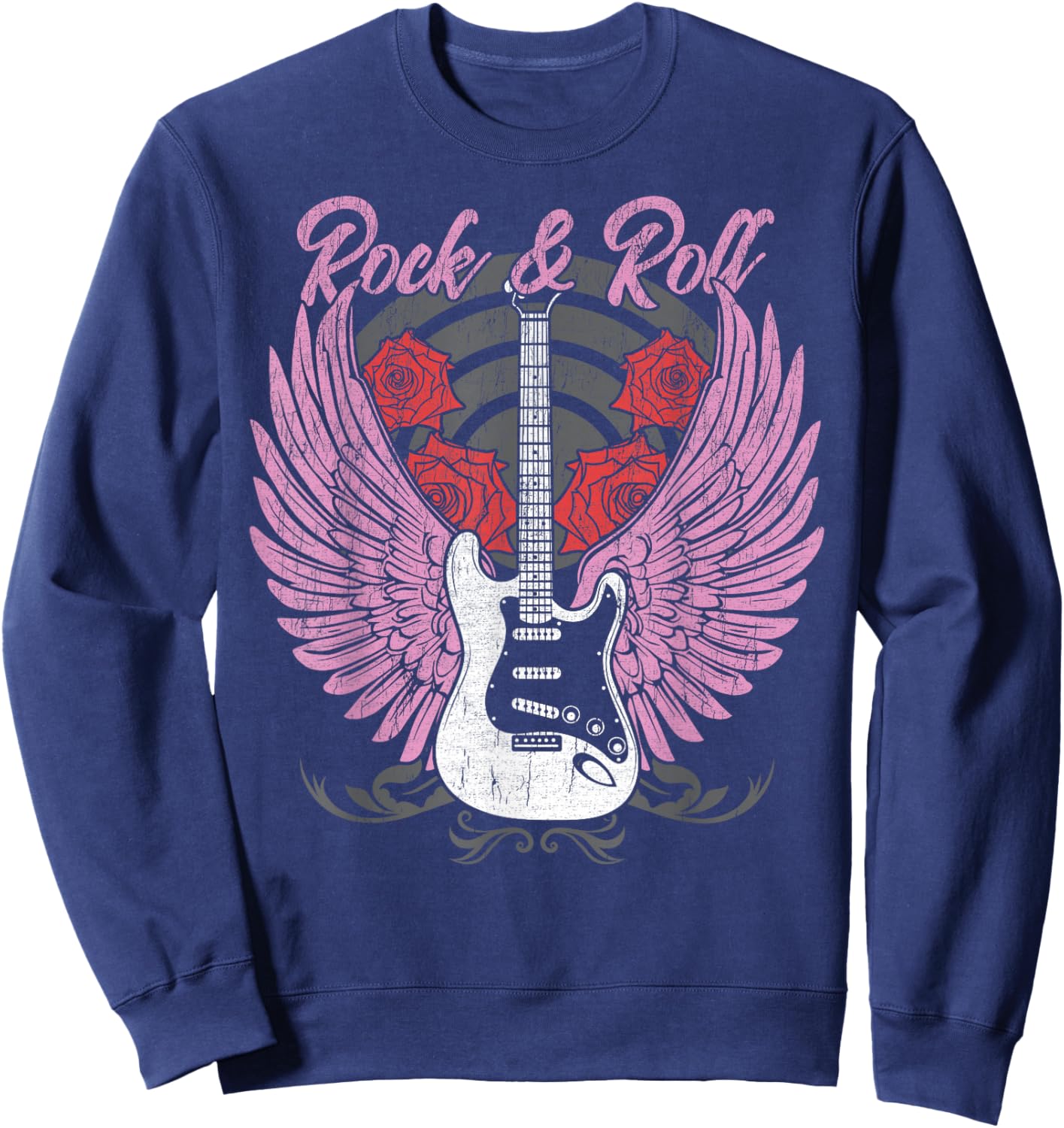 Rock and Roll Guitar Vintage ROCK Women Music Sweatshirt - Sweatshirt | Navy