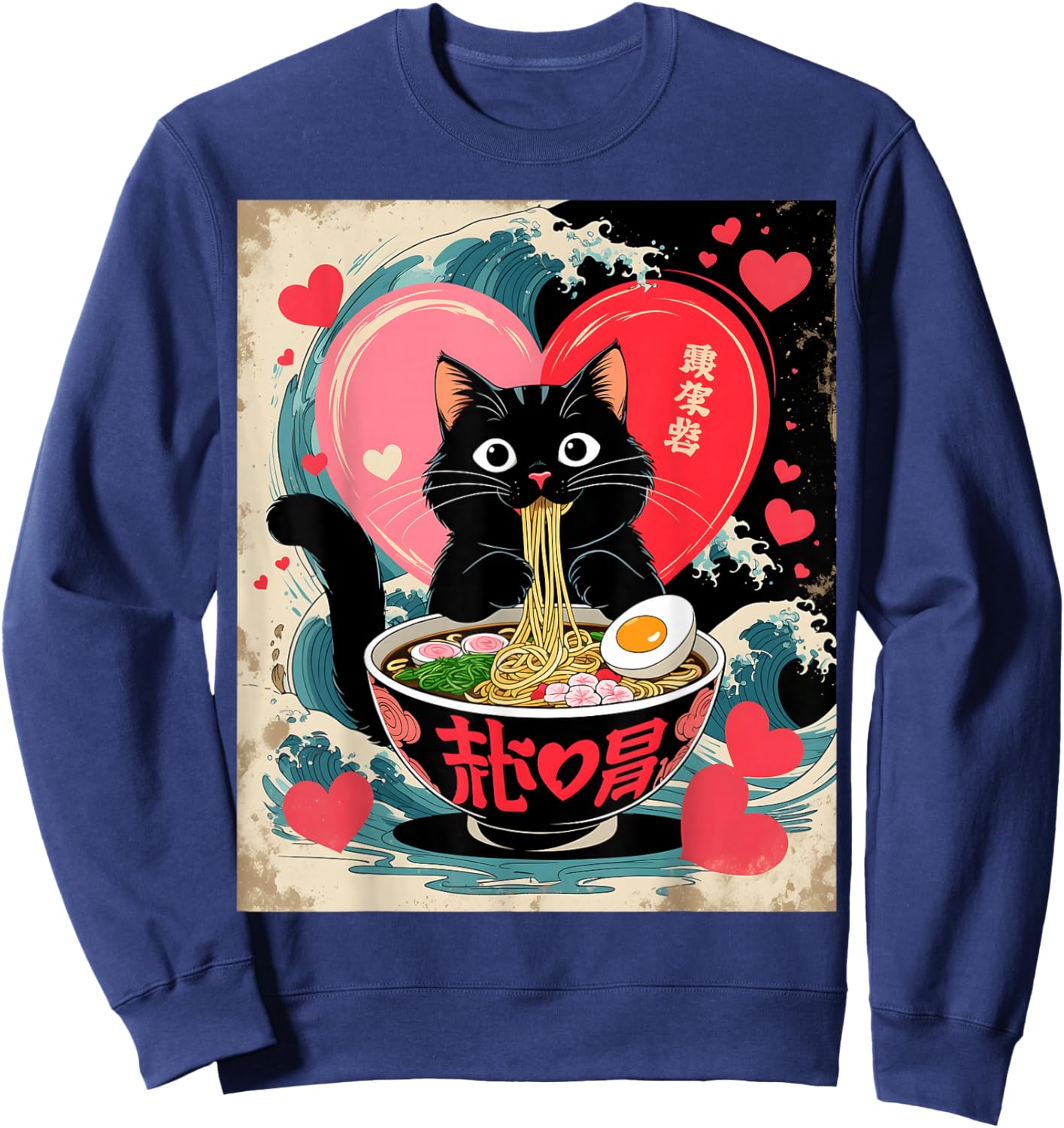 Kawaii Anime Cat Ramen Japanese Graphic Men Women Teens Sweatshirt - Sweatshirt | Navy