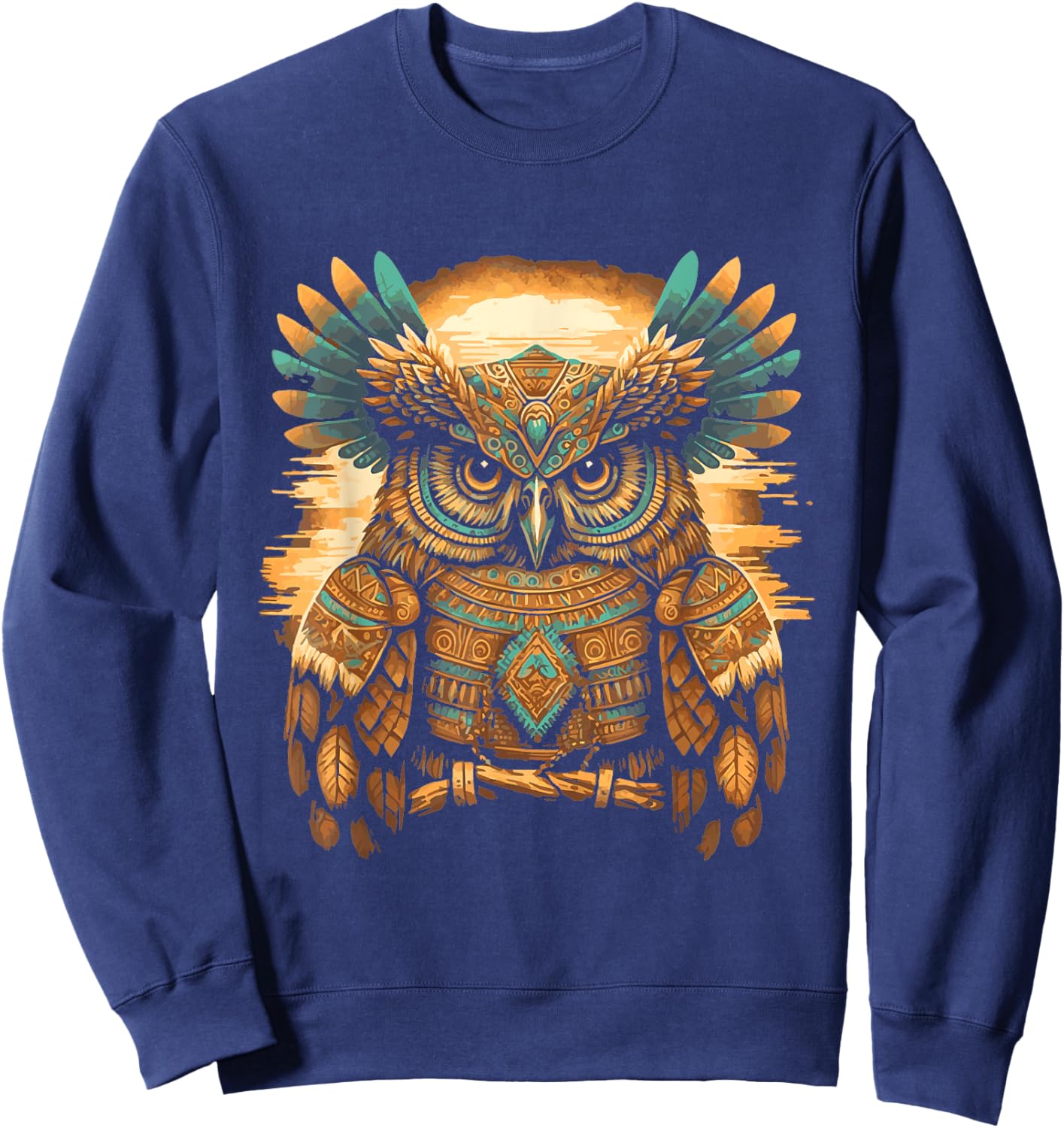 Western Art Owl Aztec Native American Bird Art Design Sweatshirt - Sweatshirt | Navy