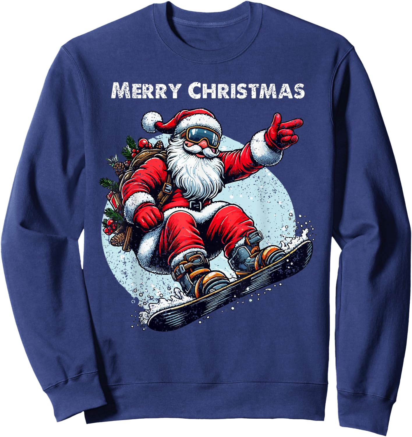 Santa Claus Snowboarding Merry Christmas Winter Holiday Xmas Sweatshirt - Sweatshirt | Navy