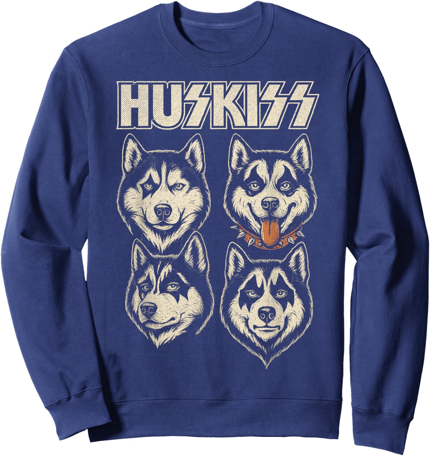 Huskiss Funny Husky Dog Rock Music Lover Men Women Sweatshirt - Sweatshirt | Navy