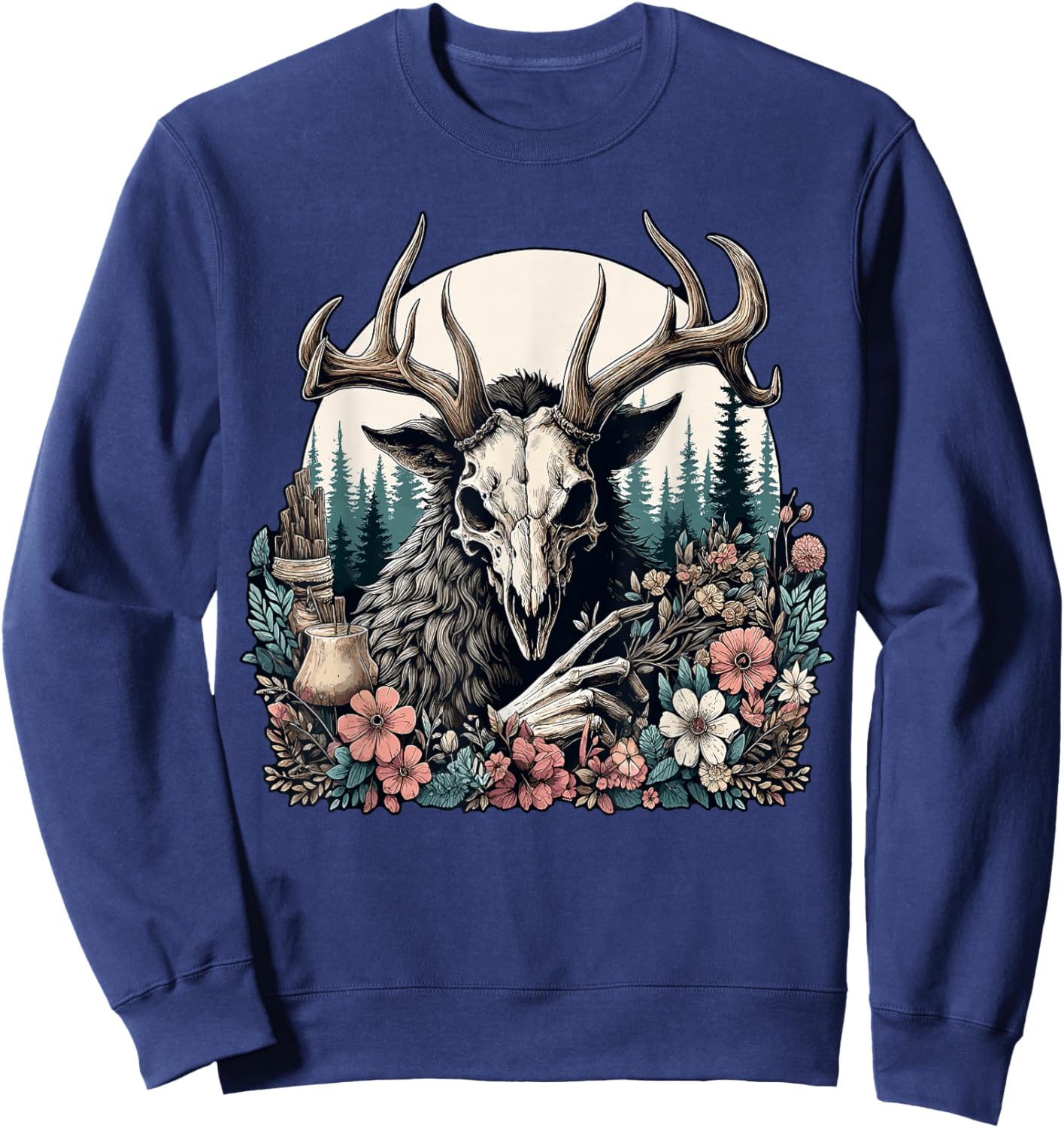 Floral Cryptid Wendigo Nature Forest Sweatshirt - Sweatshirt | Navy