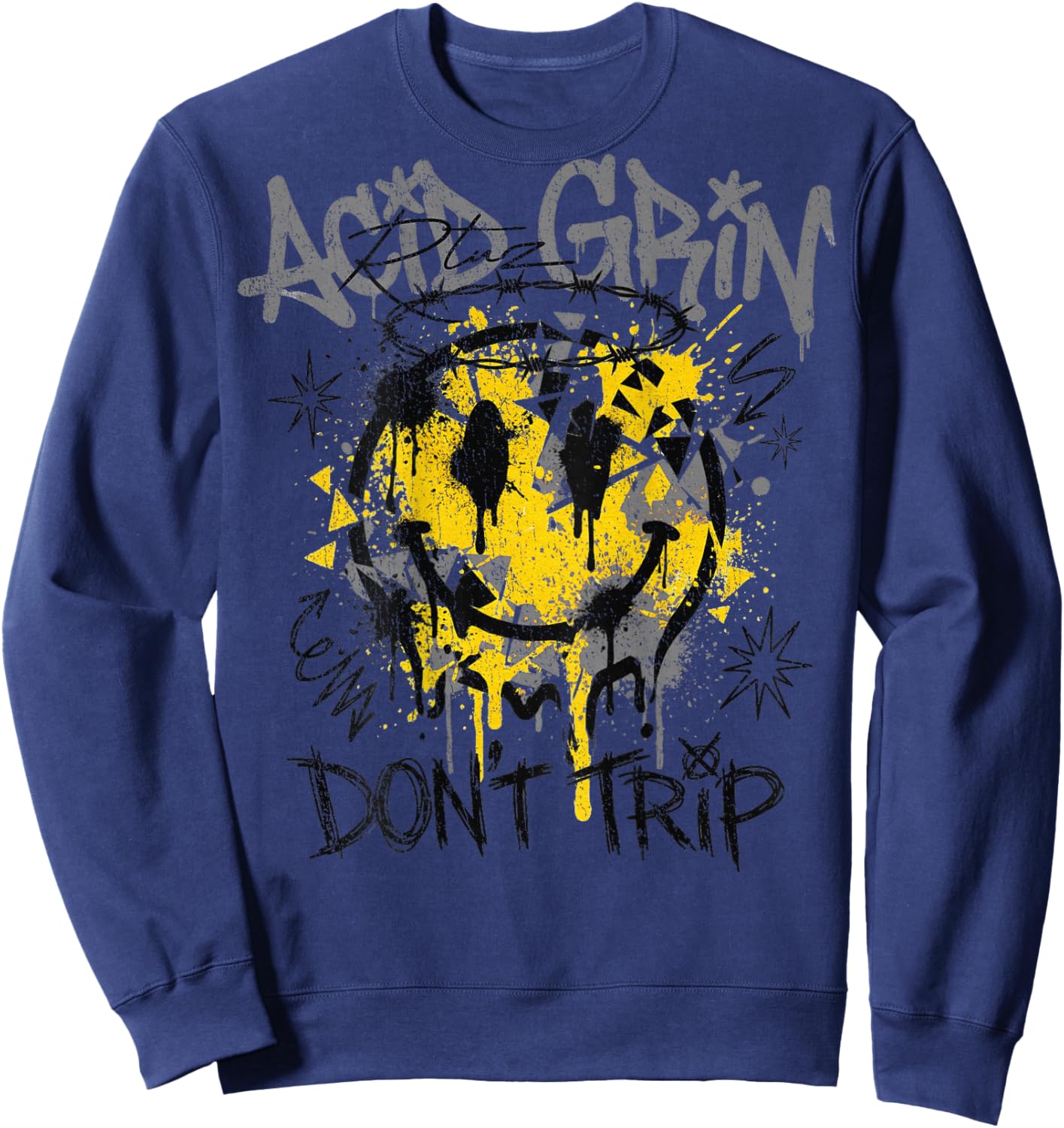 Backprint Streetwear Mode Fashion Damen Herren Retro Smile Sweatshirt - Sweatshirt | Navy