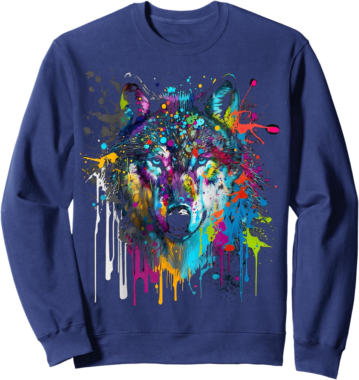 Wolf Silhouette Splash Art Wolves Face Sweatshirt - Sweatshirt | Navy