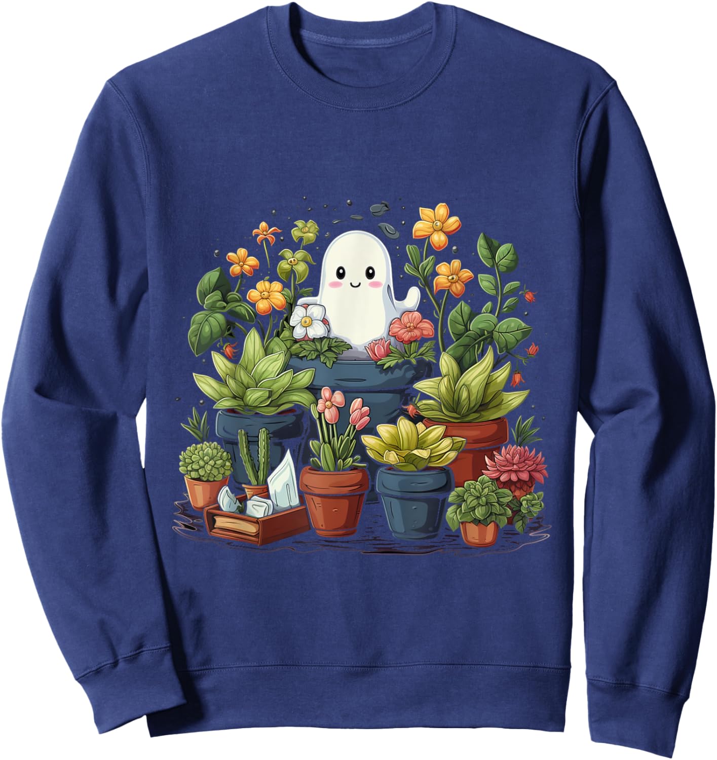 Ghost Plant Lady Halloween Ghostly Gardening Plant Lover Sweatshirt - Sweatshirt | Navy