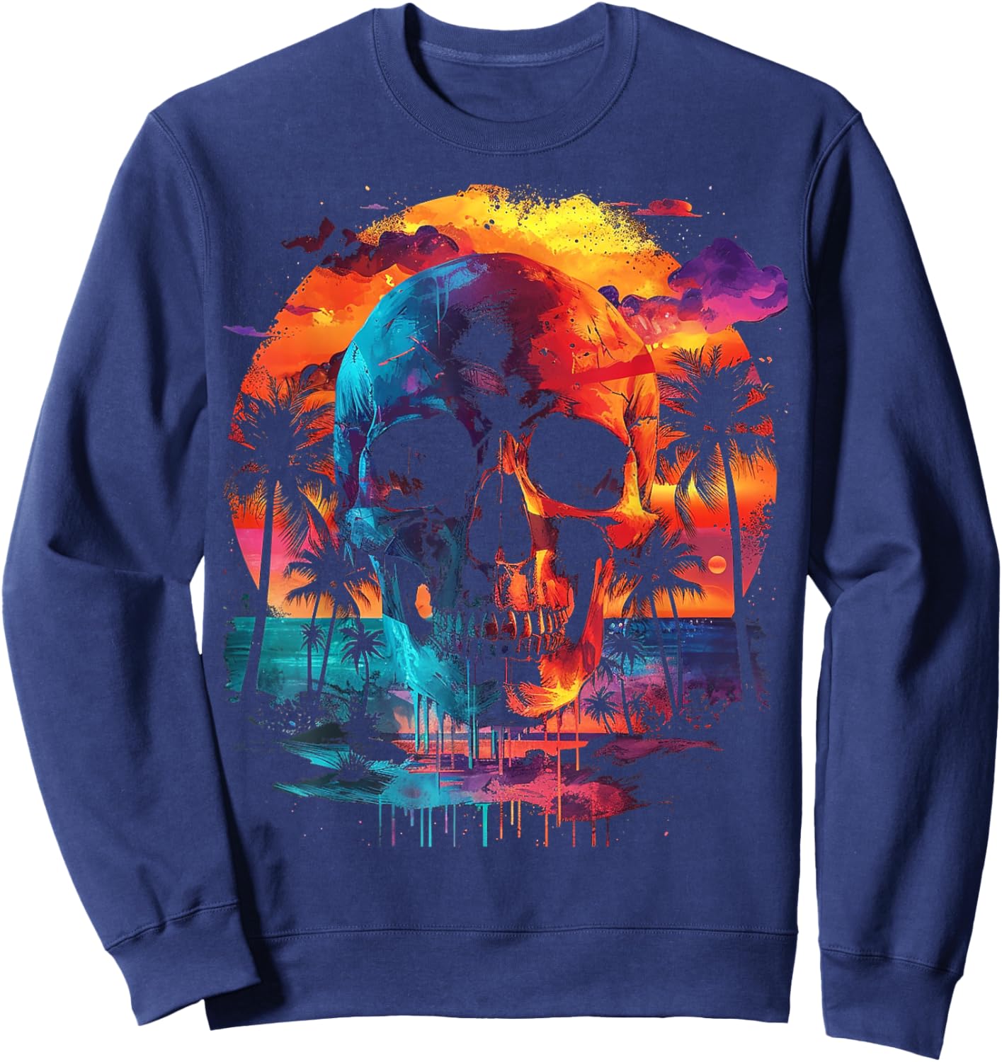 Tropic Skull Drip | Men Women (S-6XL) | Graphic Sweatshirt - Sweatshirt | Navy