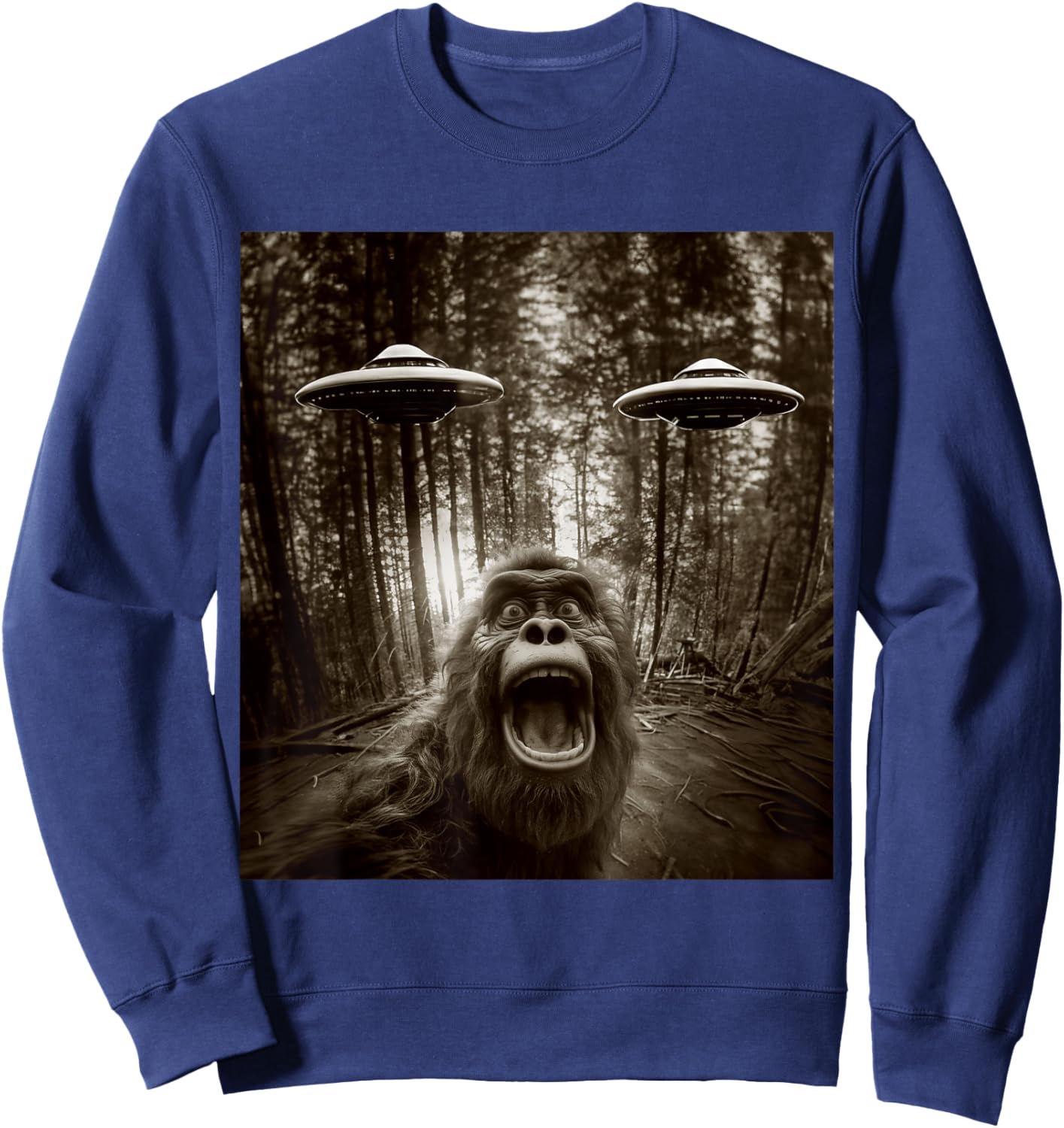 Bigfoot Sasquatch Alien UFO women kids Graphic Sweatshirt - Sweatshirt | Navy