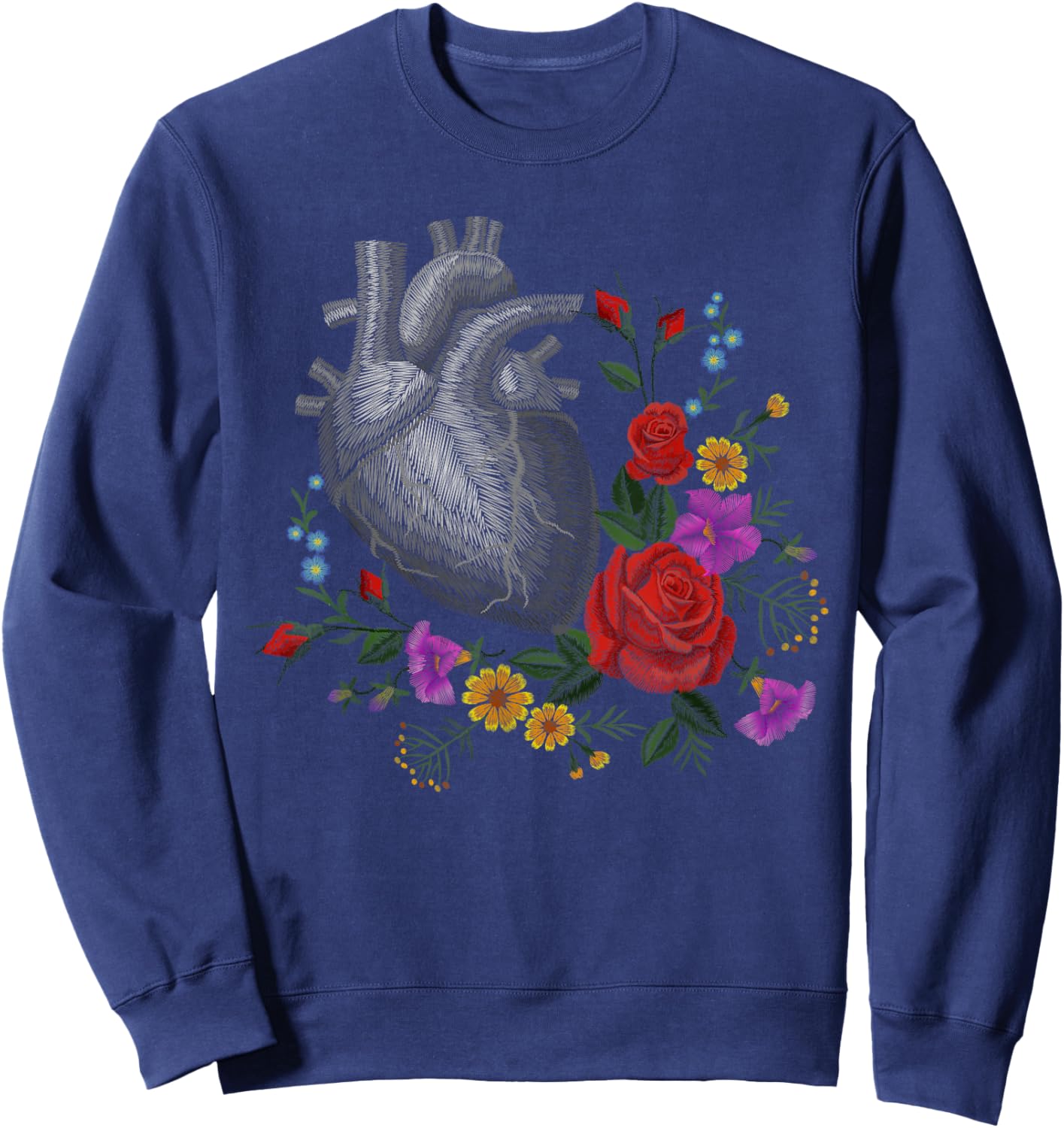 Anatomical Heart And Flowers Funny Men Women Cardiologist Sweatshirt - Sweatshirt | Navy