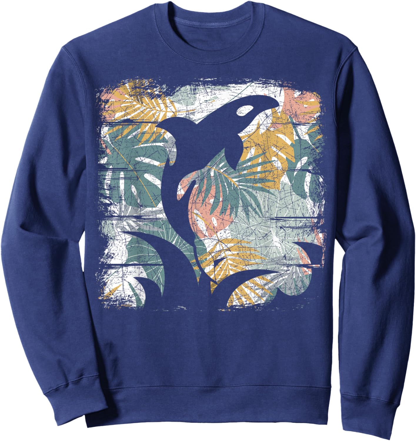 Tropical Nature Pattern Exotic Summer Vacation Whale Orca Sweatshirt - Sweatshirt | Navy