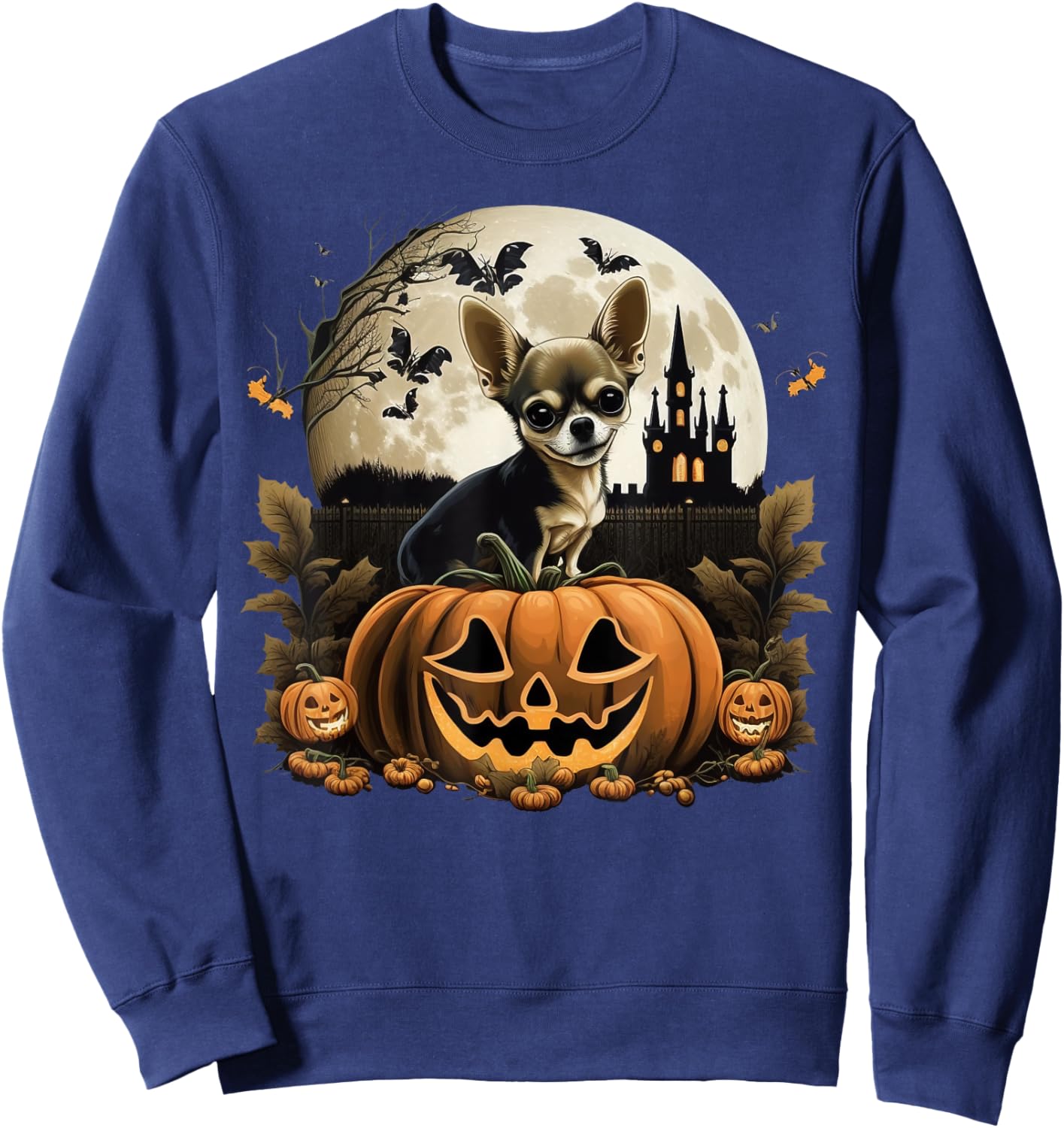 Pumpkin Chihuahua costume on Chihuahua Halloween Sweatshirt - Sweatshirt | Navy