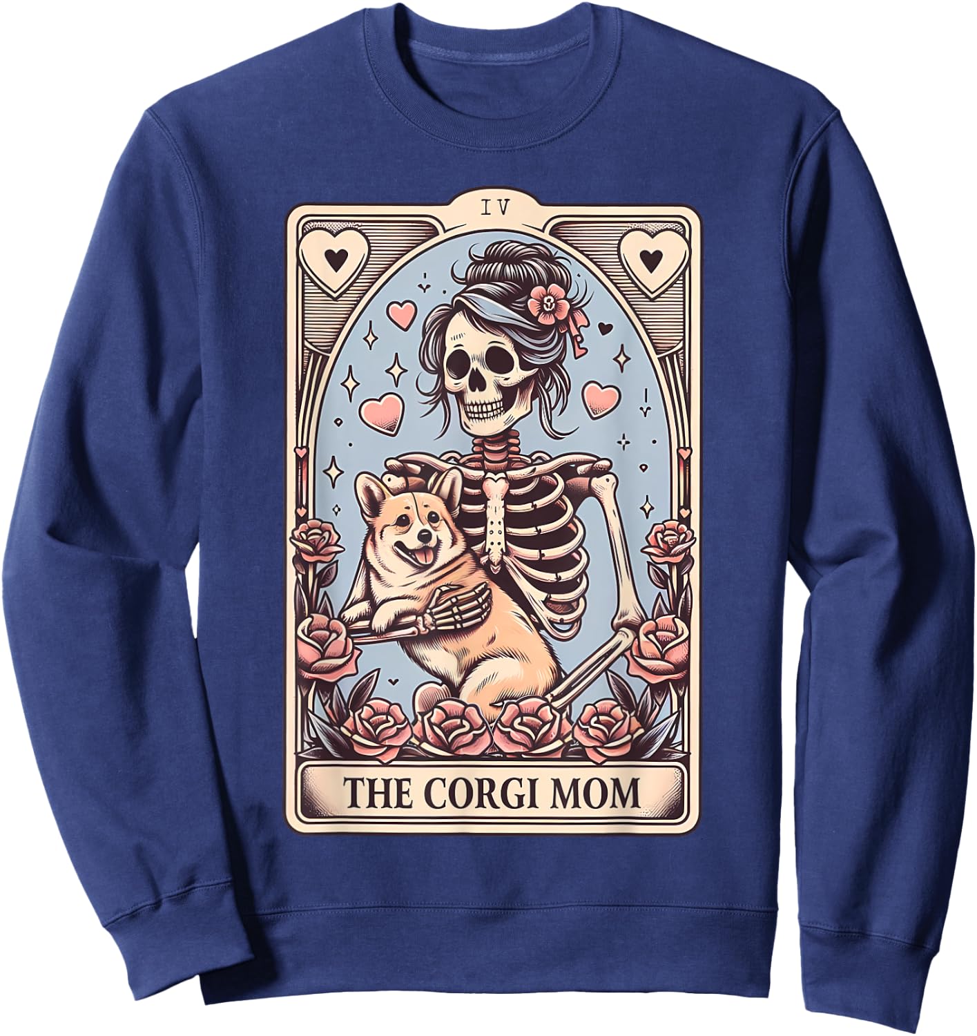 Corgi Dog Valentine's Day Skeleton Tarot Card Corgi Owner Sweatshirt - Sweatshirt | Navy