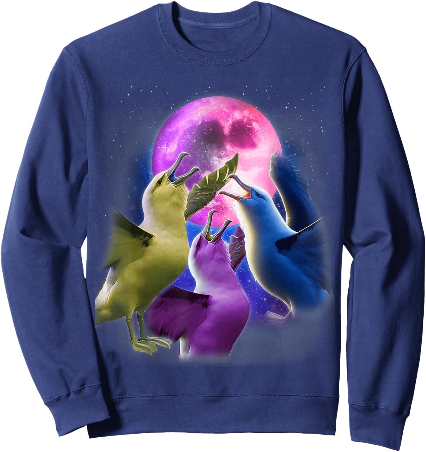 3 Albatrosses Howling At The Moon Funny Albatross Bird Lover Sweatshirt - Sweatshirt | Navy