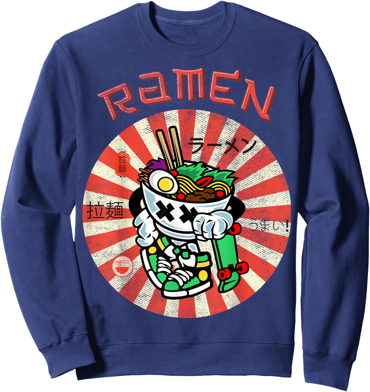 Cute Ramen Skater Kawaii Anime Skateboard Lover Teens Sweatshirt - Sweatshirt | Navy
