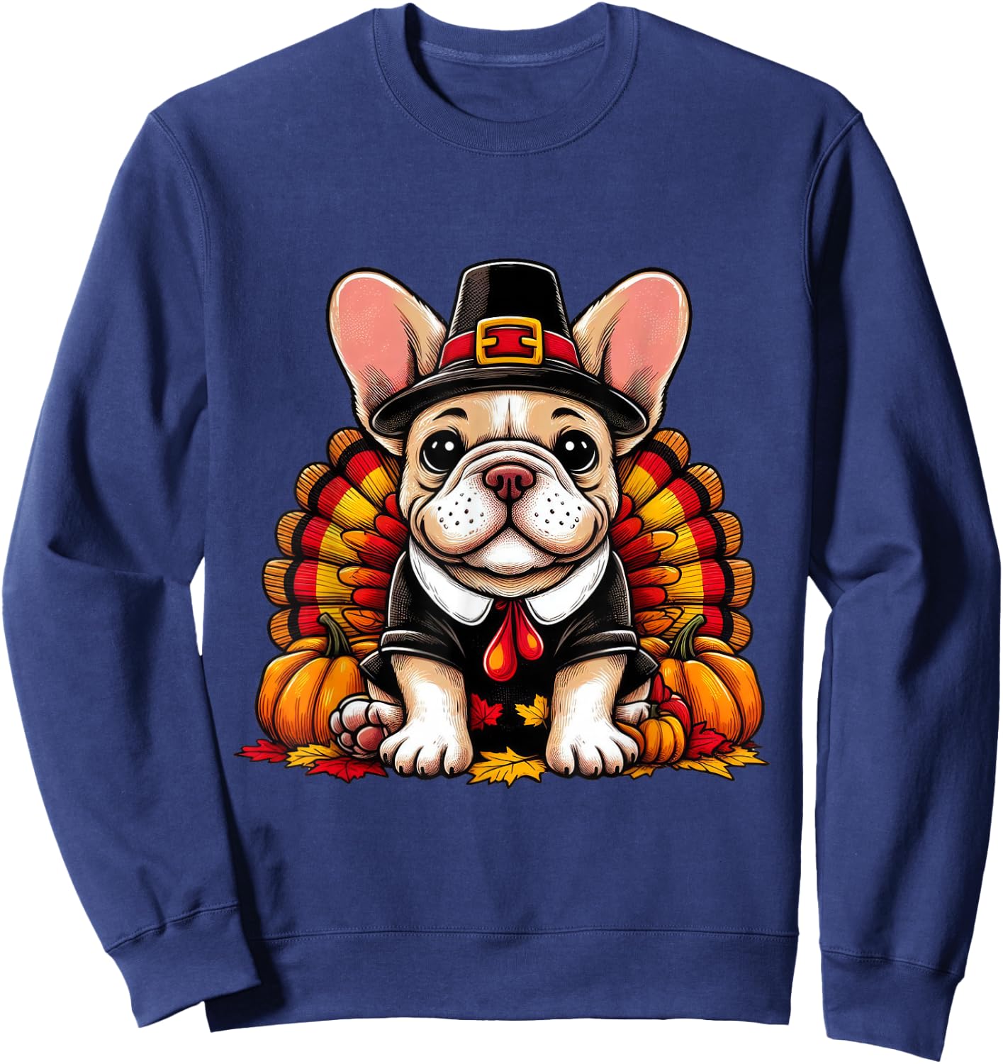 French Bulldog Thanksgiving Costume Dog Frenchie Sweatshirt - Sweatshirt | Navy