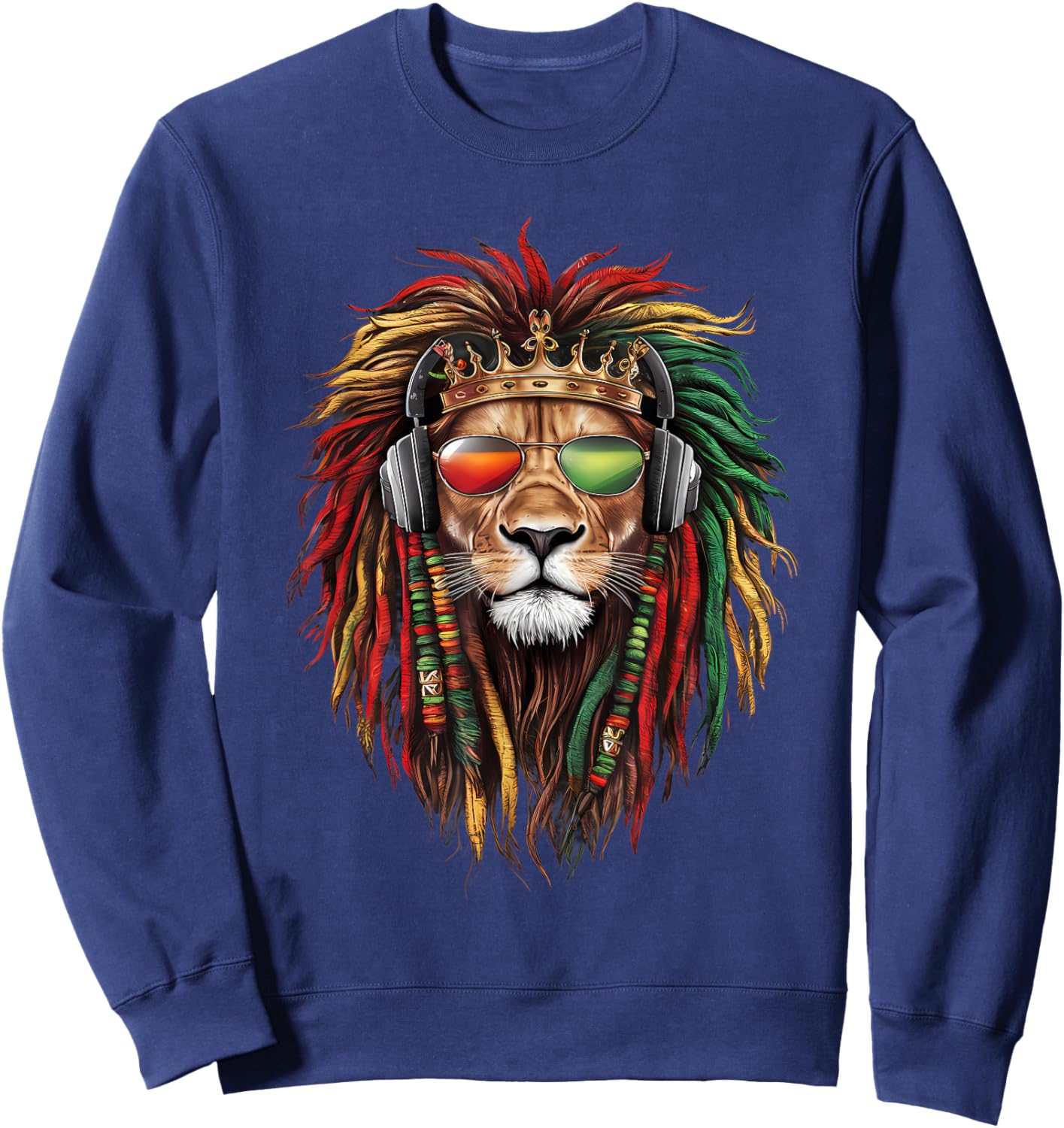 Rasta Reggae Lion Of Judah Jamaica Pride Rastafarian Roots Sweatshirt - Sweatshirt | Navy