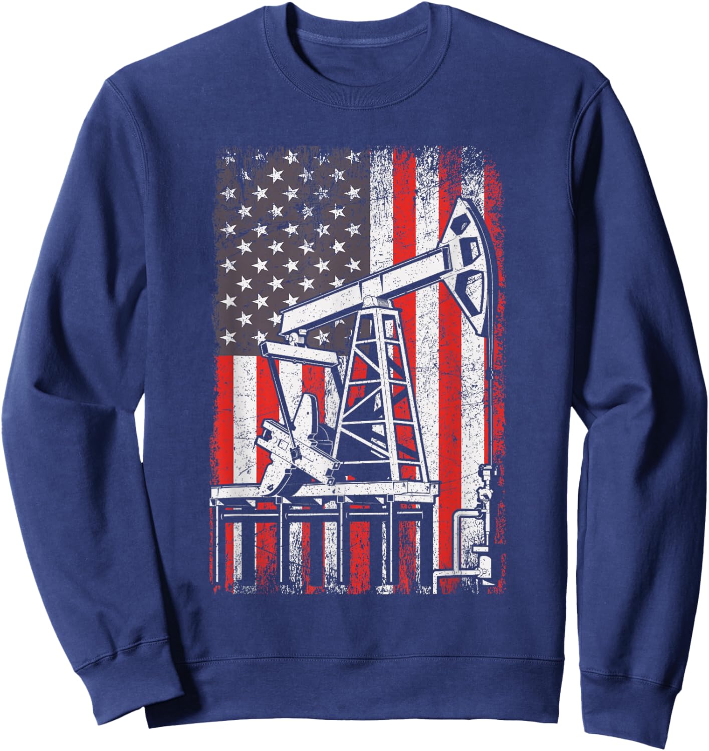 Oil Rig USA American Flag Landman Oilfield Worker Sweatshirt - Sweatshirt | Navy