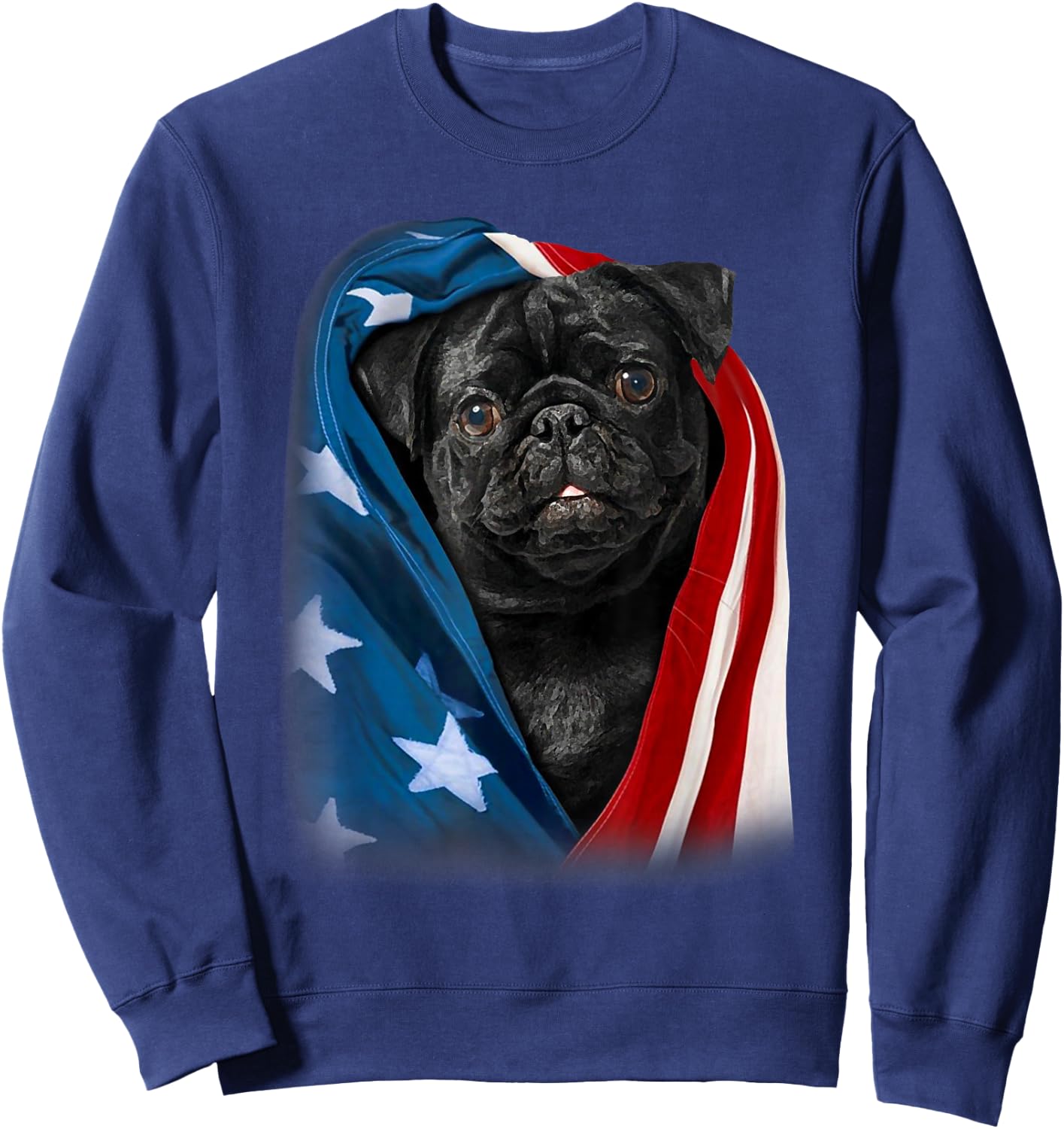 Pug Black Dog American Flag 4th Of July Animal Patriotic Men Sweatshirt - Sweatshirt | Navy