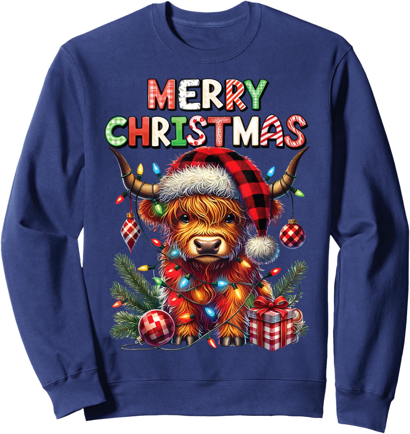 Merry Christmas Scottish Highland Cow Xmas Farm Animal Lover Sweatshirt - Sweatshirt | Navy