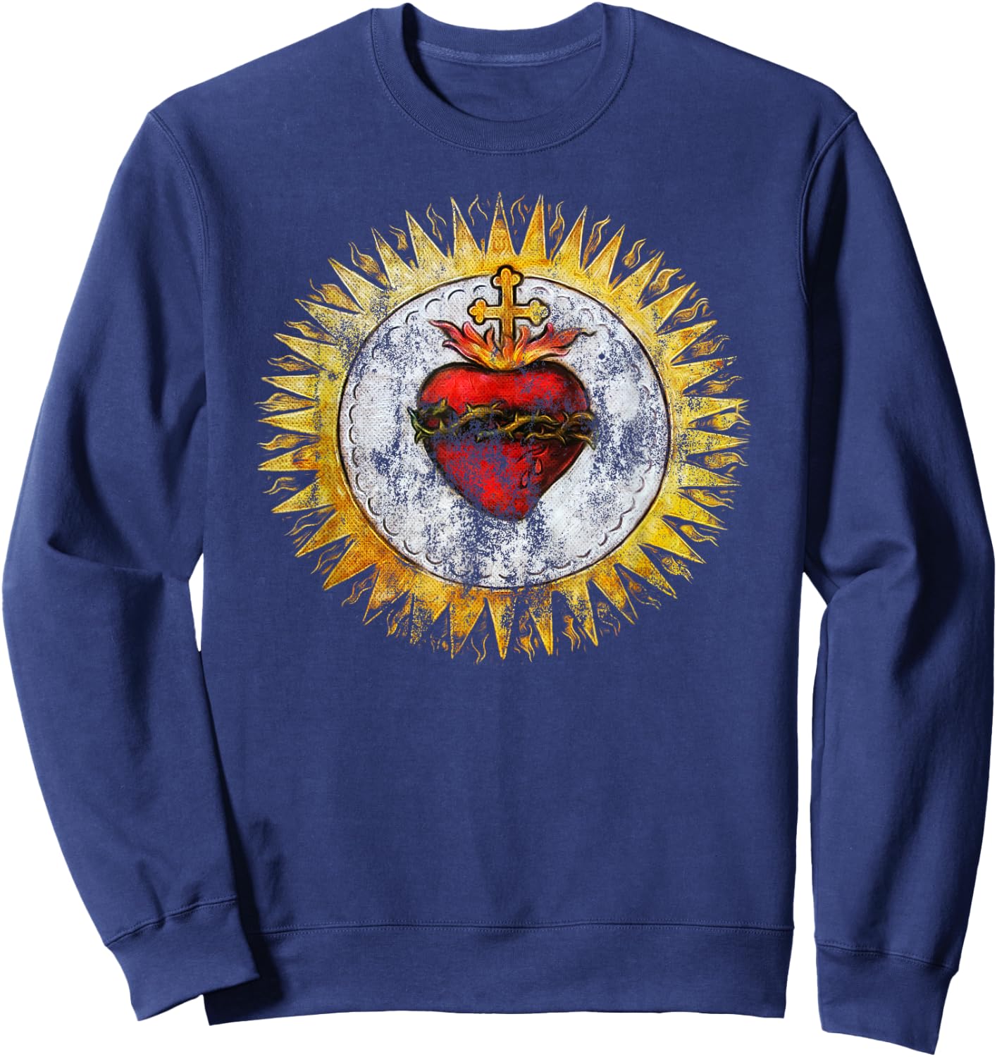 Sacred Heart of Jesus Christ Vintage Christian Sweatshirt - Sweatshirt | Navy