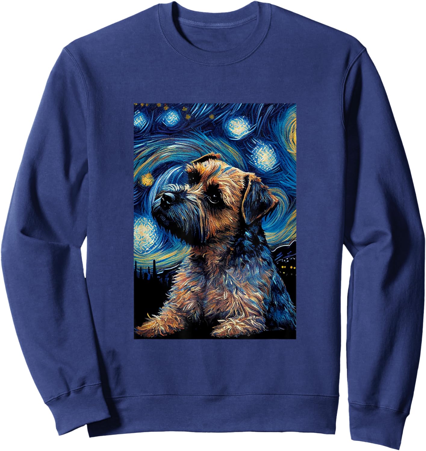Border Terrier in Starry Night Painting Dog Mom Dad Sweatshirt - Sweatshirt | Navy