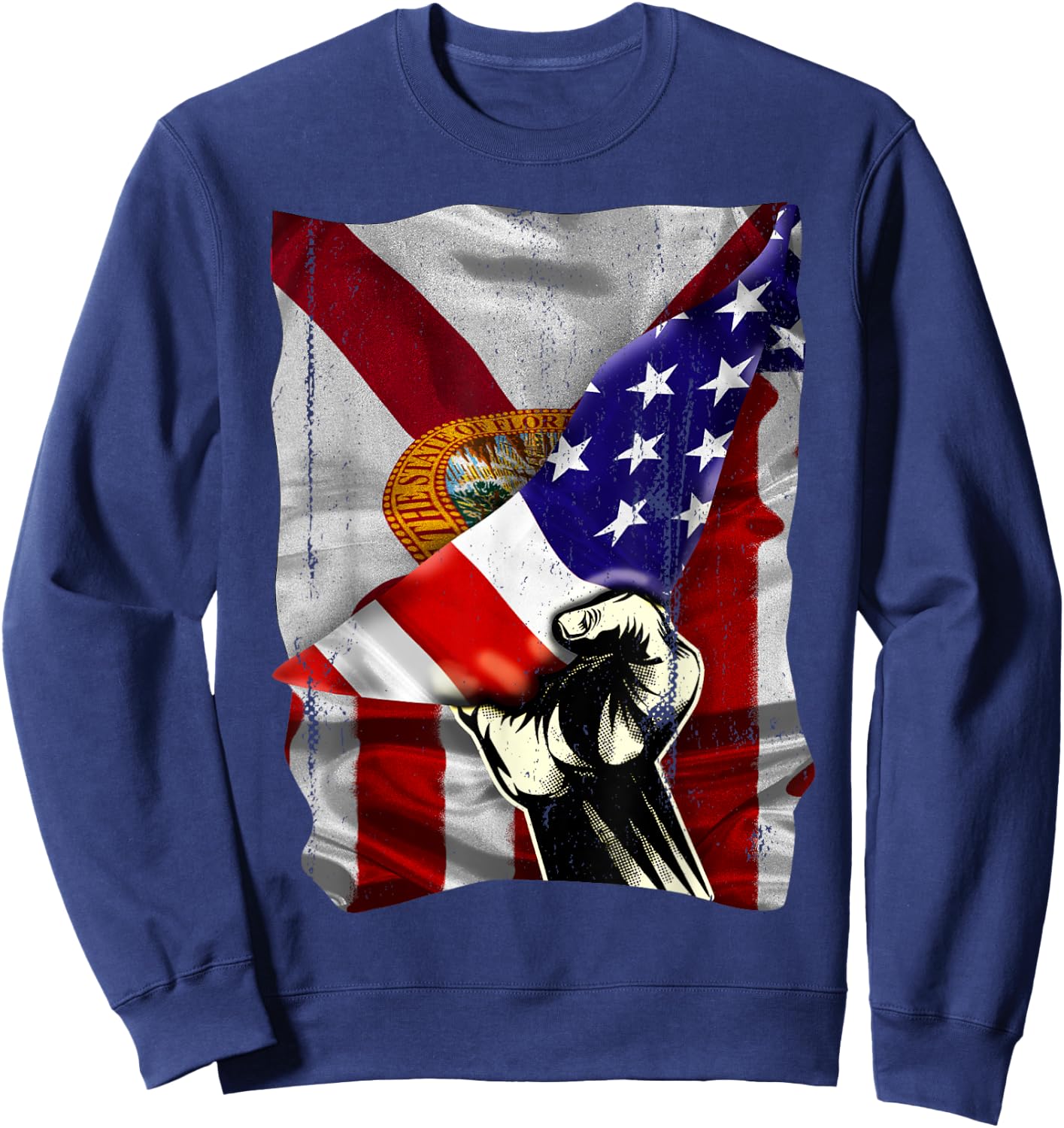 Florida State Flag Distressed US American Patriotic FL Women Kids Men Sweatshirt - Sweatshirt | Navy