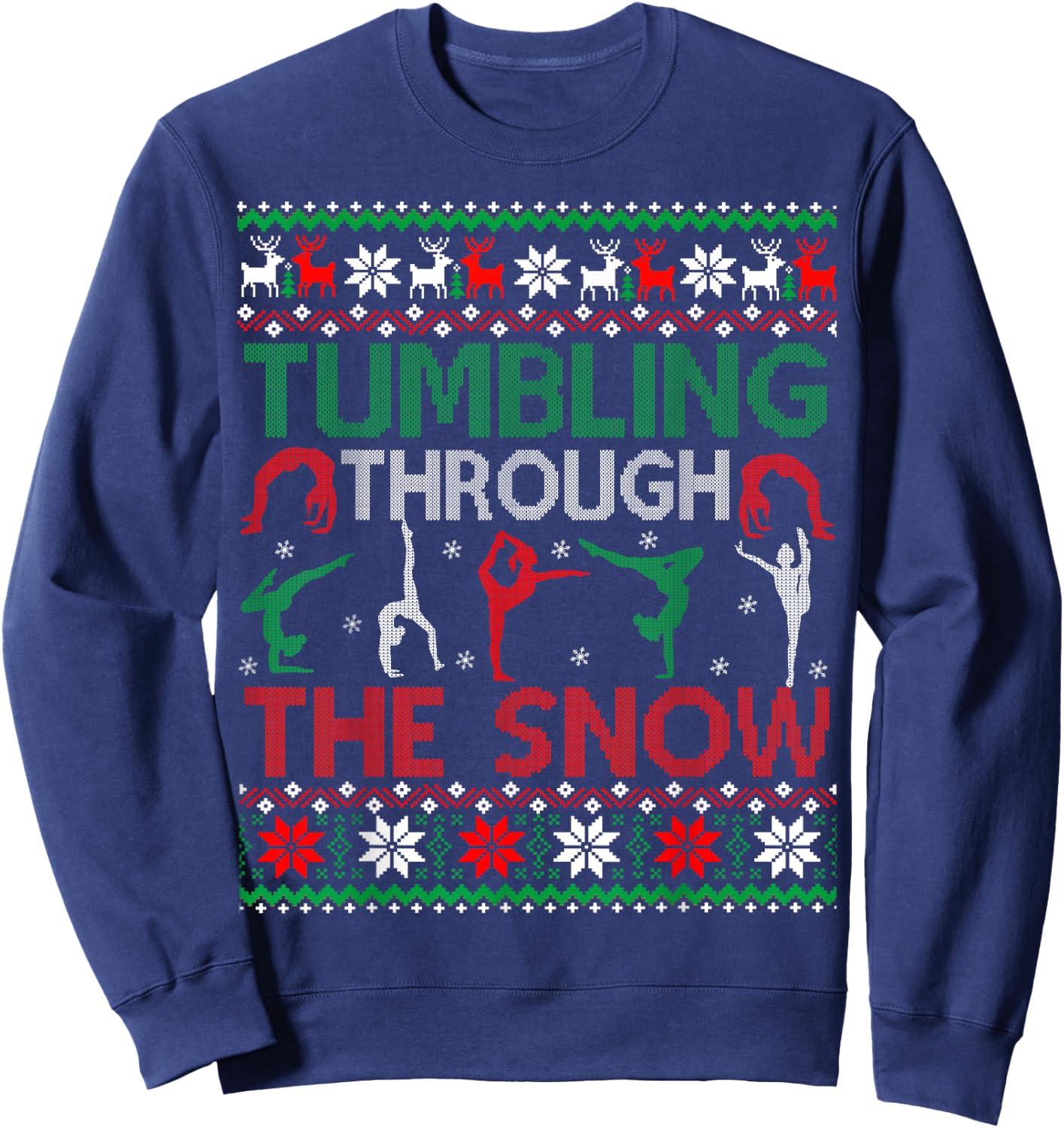 Tumbling Gymnastics Ugly Christmas Sweater Party Sweatshirt - Sweatshirt | Navy