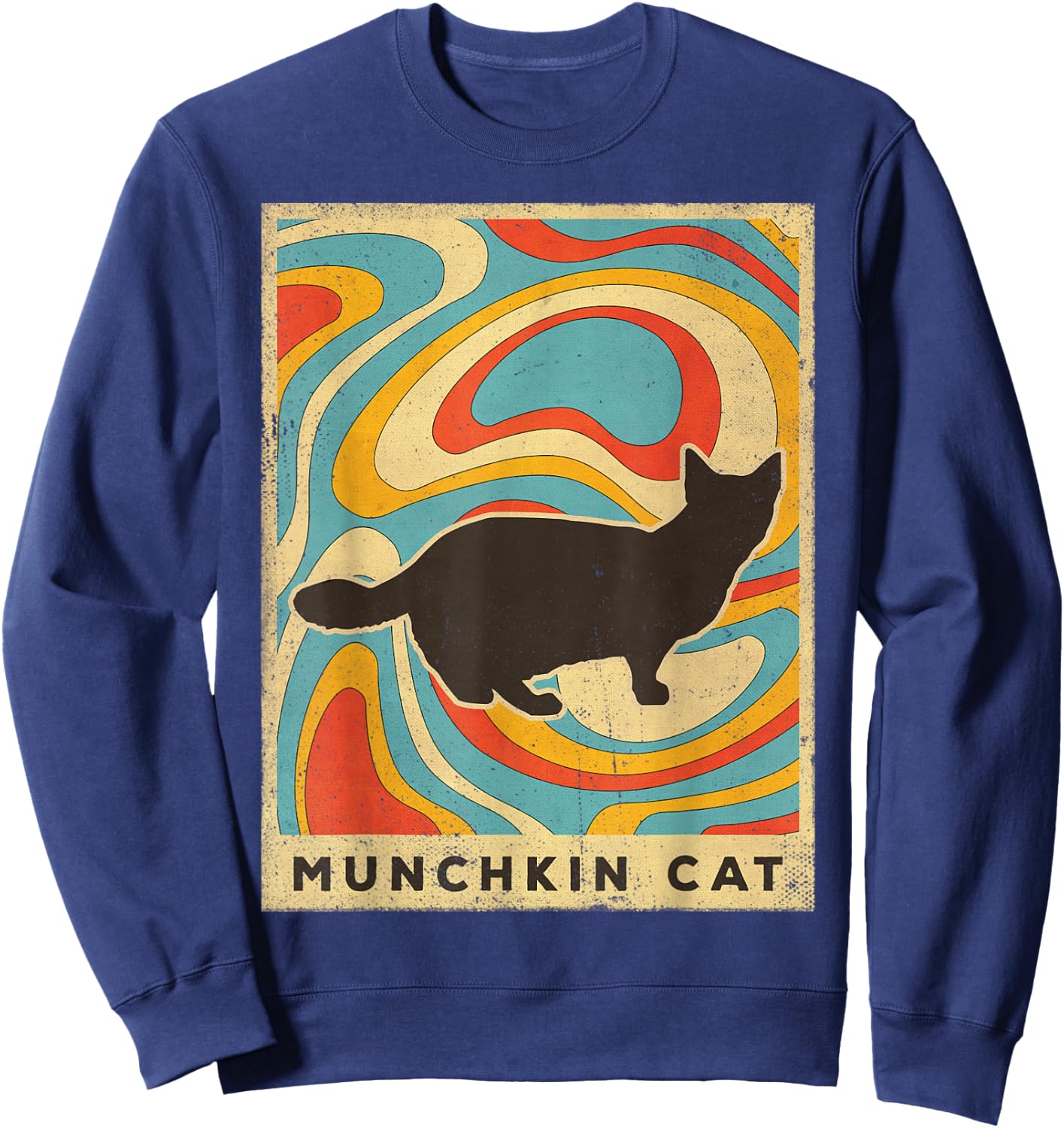 Vintage Munchkin Cat Lover Animal Retro Style Sweatshirt - Sweatshirt | Navy