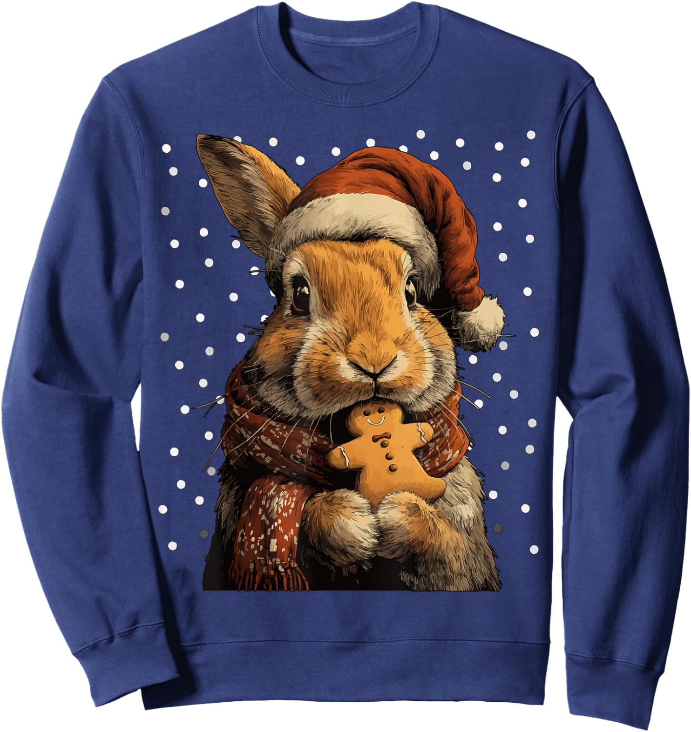 Christmas Rabbit in Santa Hat Gingerbread Cookie Snow Animal Sweatshirt - Sweatshirt | Navy
