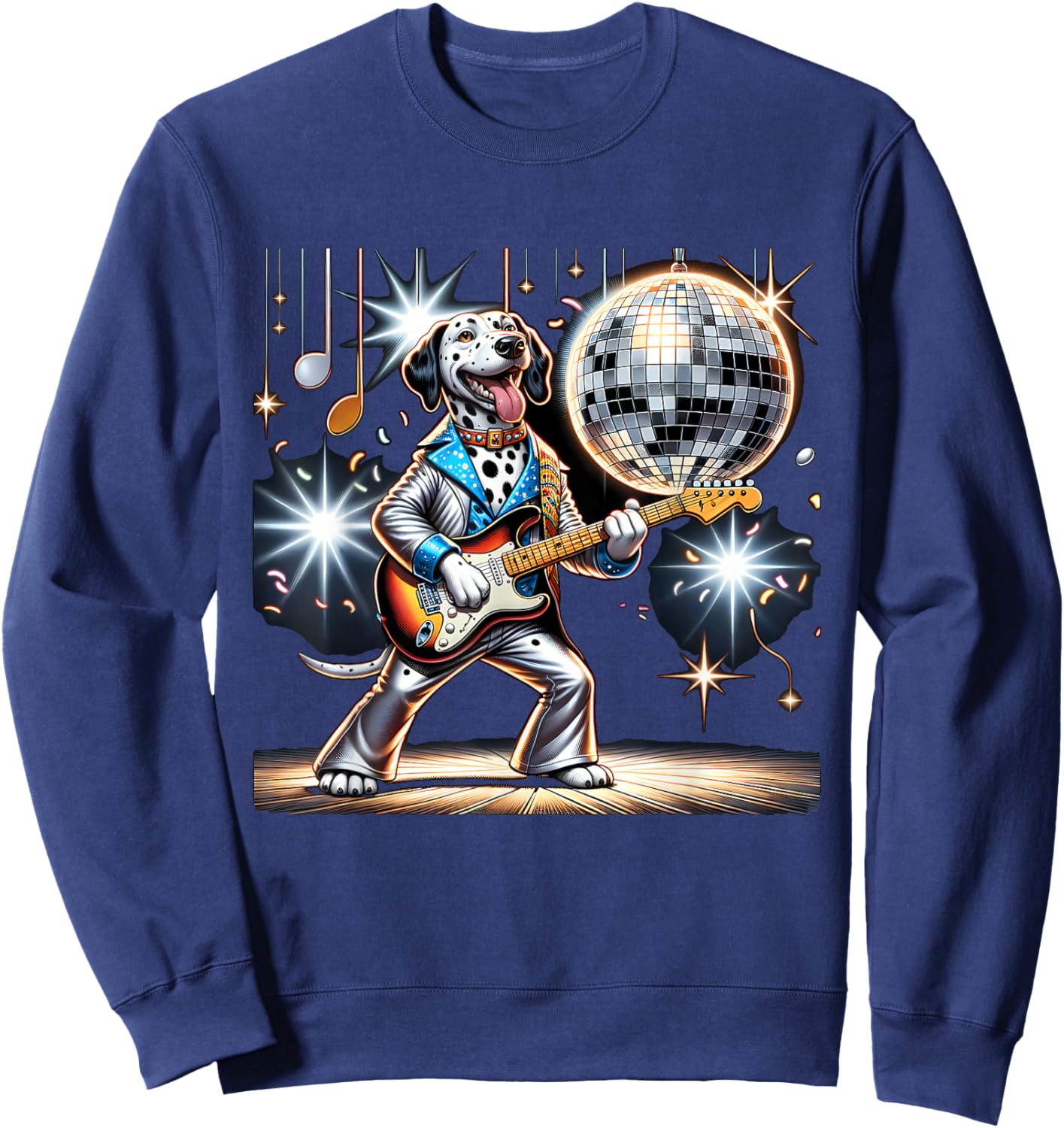 Disco Ball Guitar Dalmatian Dog Sweatshirt - Sweatshirt | Navy