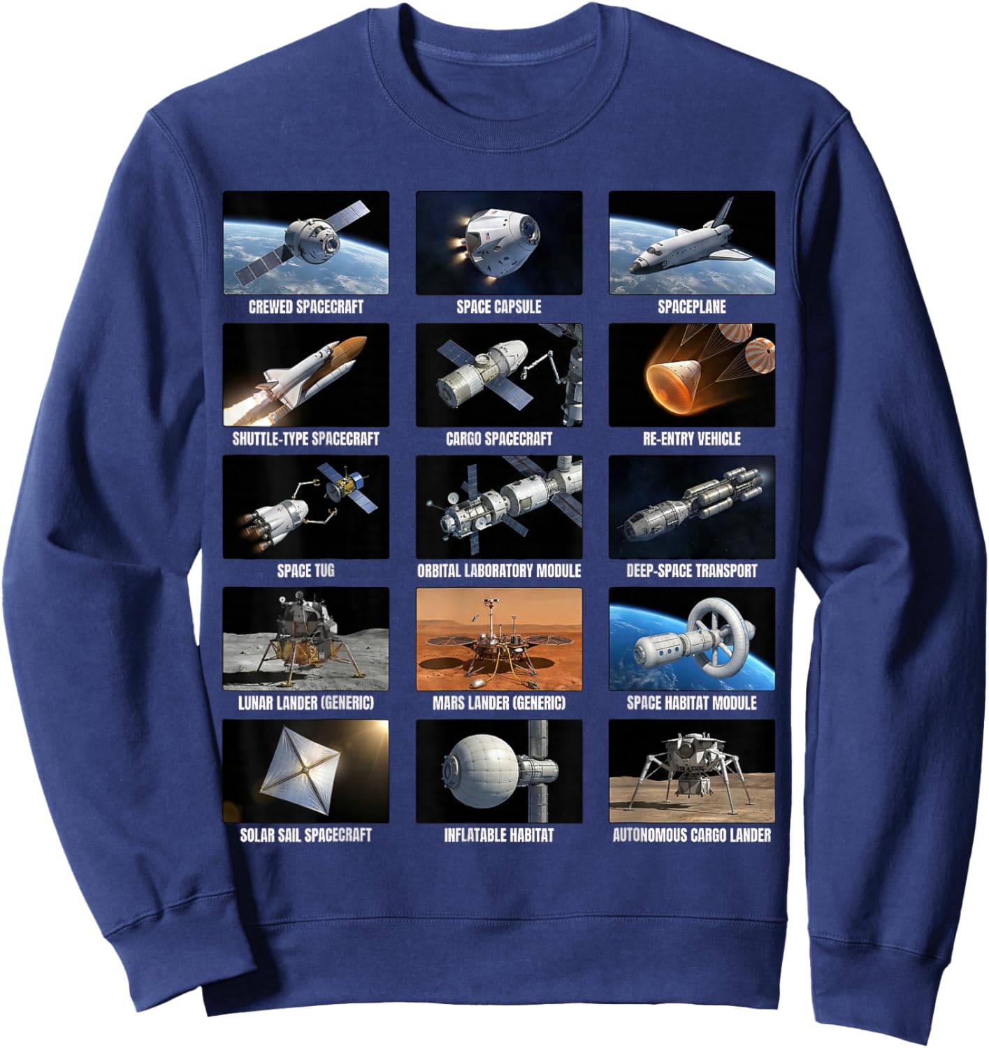 Spaceship Types Space Exploration Chart Astronomy Sweatshirt - Sweatshirt | Navy