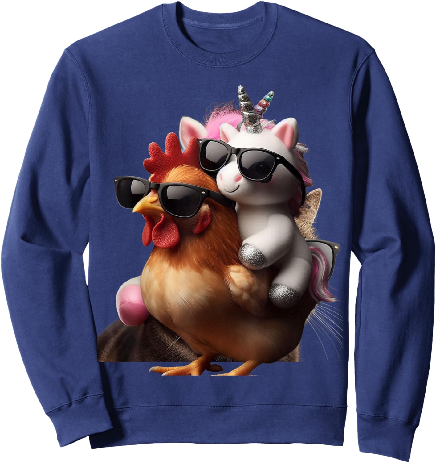 Unicorn Riding Chicken Boys Girls Women Kids Teens Rainbow Sweatshirt - Sweatshirt | Navy