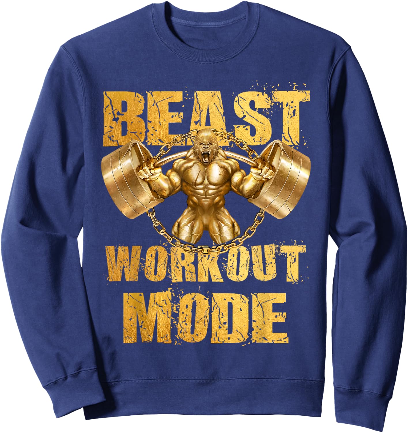 Gorilla Beast Workout Mode Gold Lifting Weights Gym - Gift Sweatshirt - Sweatshirt | Navy