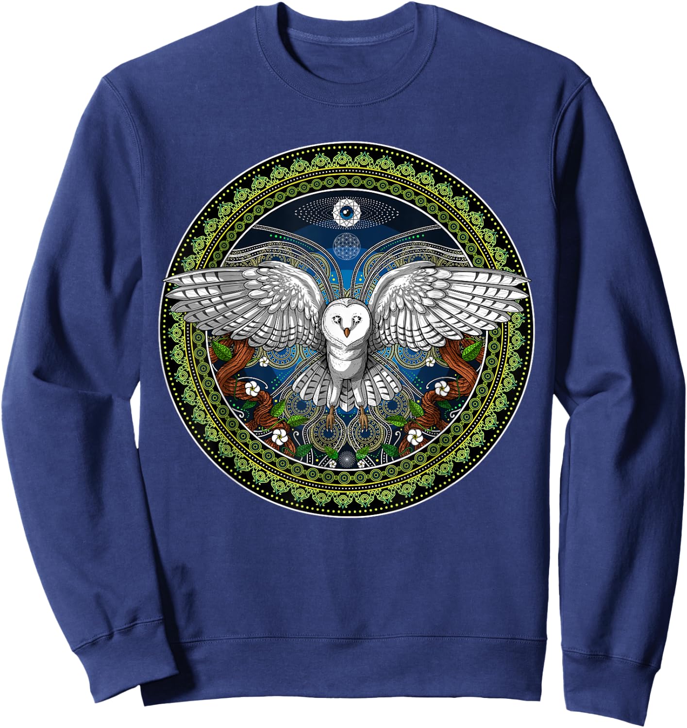 Owl Bird Psychedelic Sacred Geometry Sweatshirt - Sweatshirt | Navy