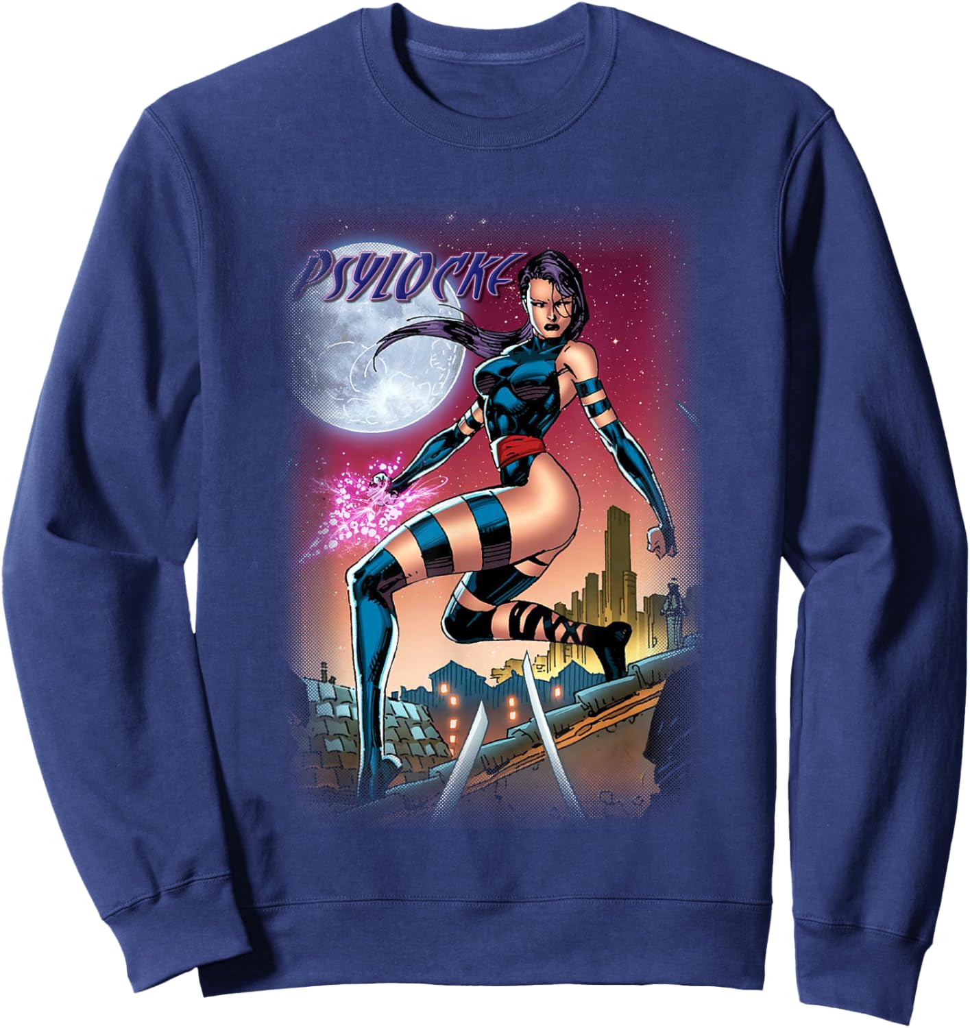 Marvel X-Men Psylocke Under The Moonlight Poster Sweatshirt - Sweatshirt | Navy