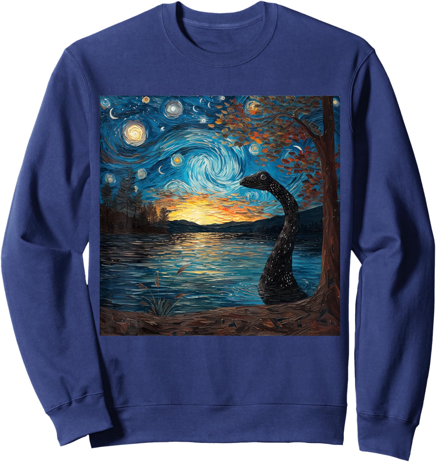 Loch Ness Monster Starry Night Van Gogh Style Nessie Sweatshirt - Sweatshirt | Navy