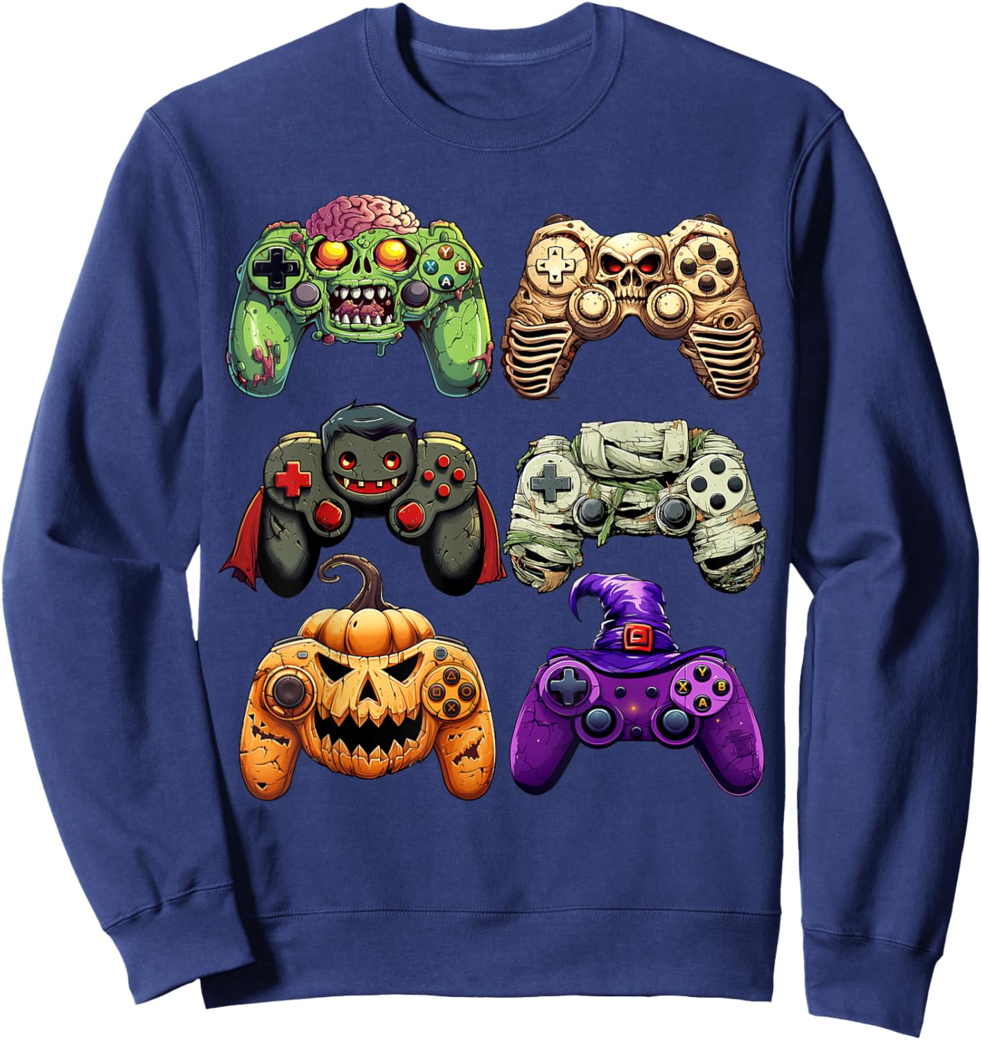 Halloween Skeleton Zombie Gaming Controllers Mummy Boys Kids Sweatshirt - Sweatshirt | Navy