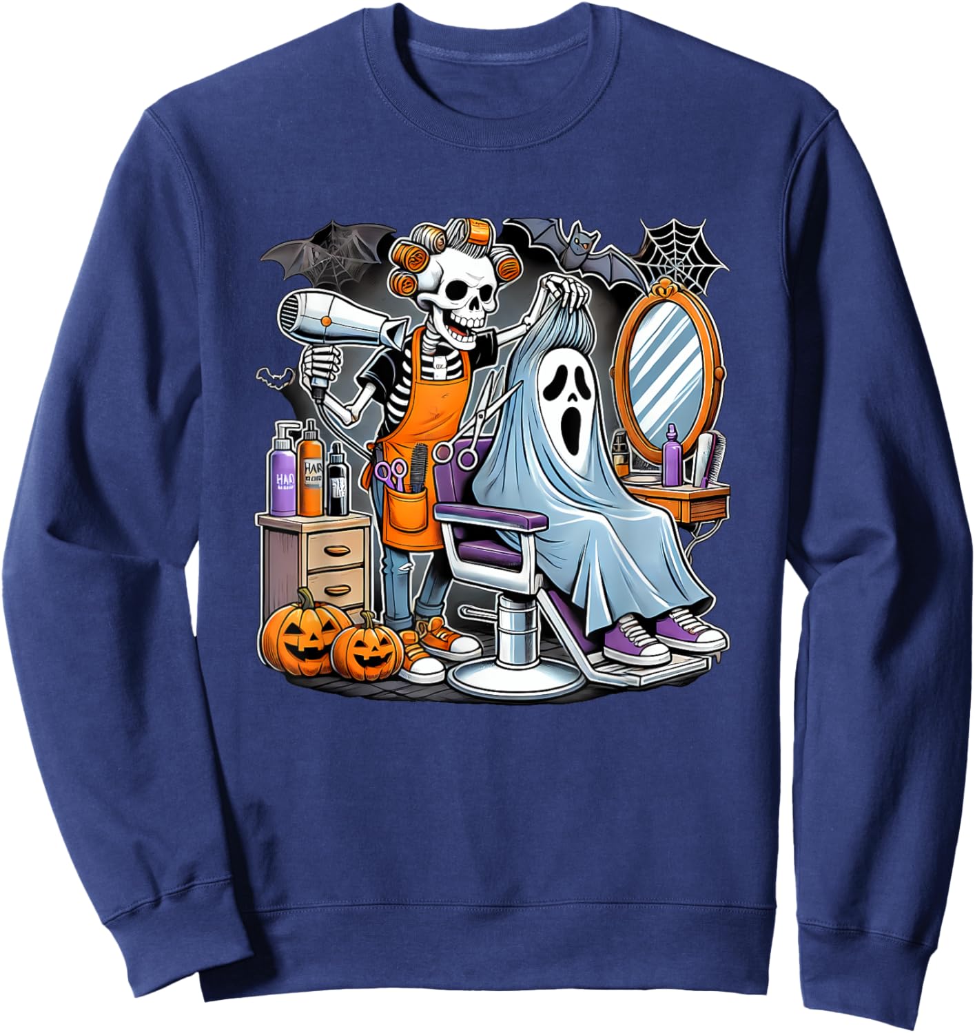 Halloween Skeleton Hairdresser Hairstylist Sweatshirt - Sweatshirt | Navy