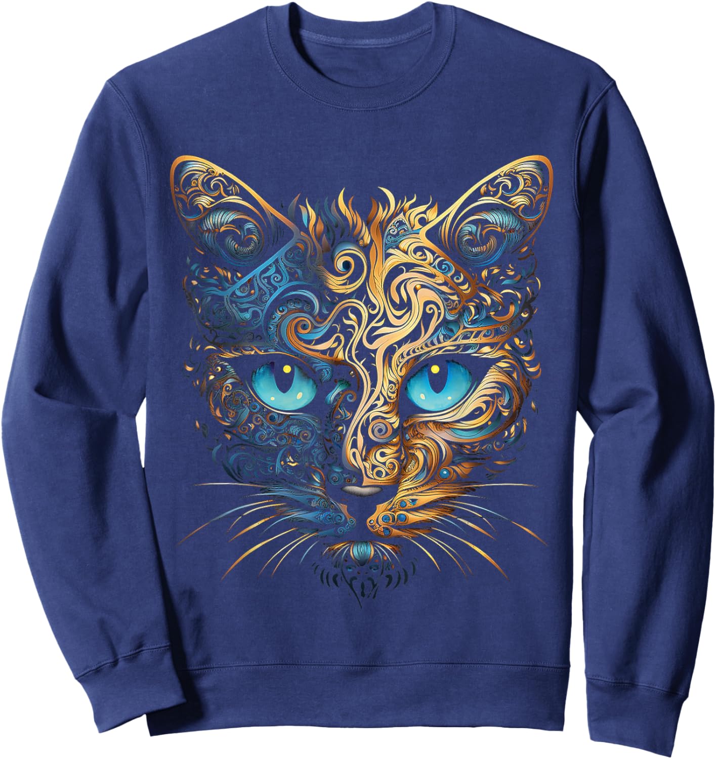 Cat Fantasy Blue Eyes Mandala Animal Art Cat Sweatshirt - Sweatshirt | Navy