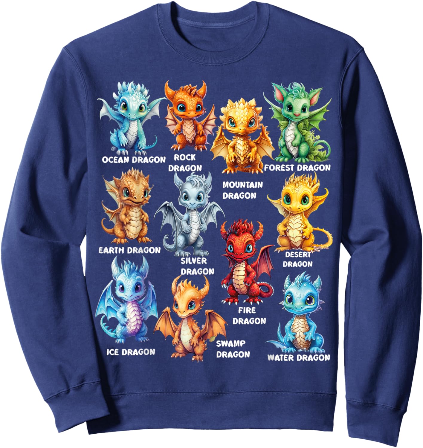 Types Of Dragons Cool Dragon Kids Toddler Boys Girls Sweatshirt - Sweatshirt | Navy
