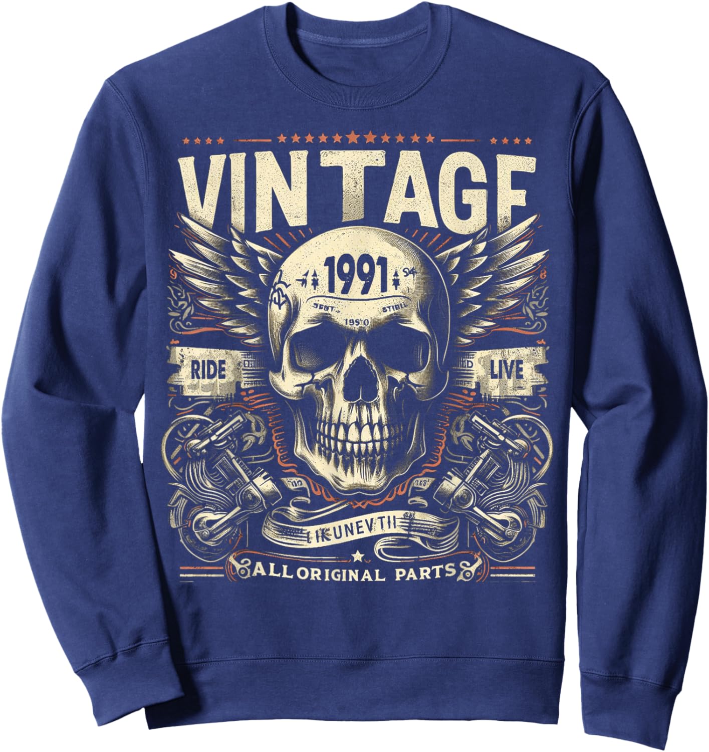 Vintage 1991 born in 1991 birthday skull biker motorcycle Sweatshirt - Sweatshirt | Navy
