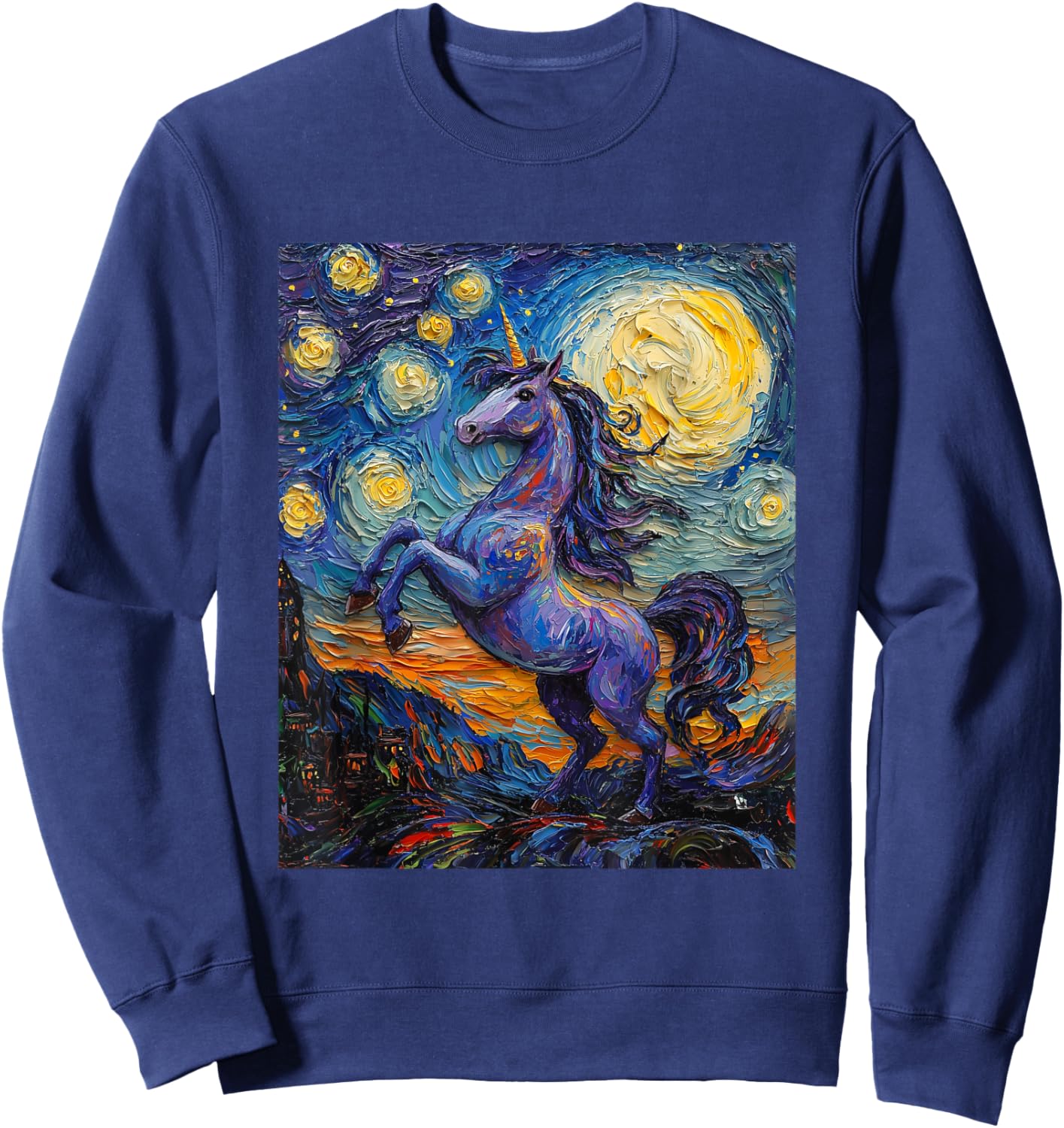 Cute Unicorn - Van Gogh Style - Starry Night Sweatshirt - Sweatshirt | Navy