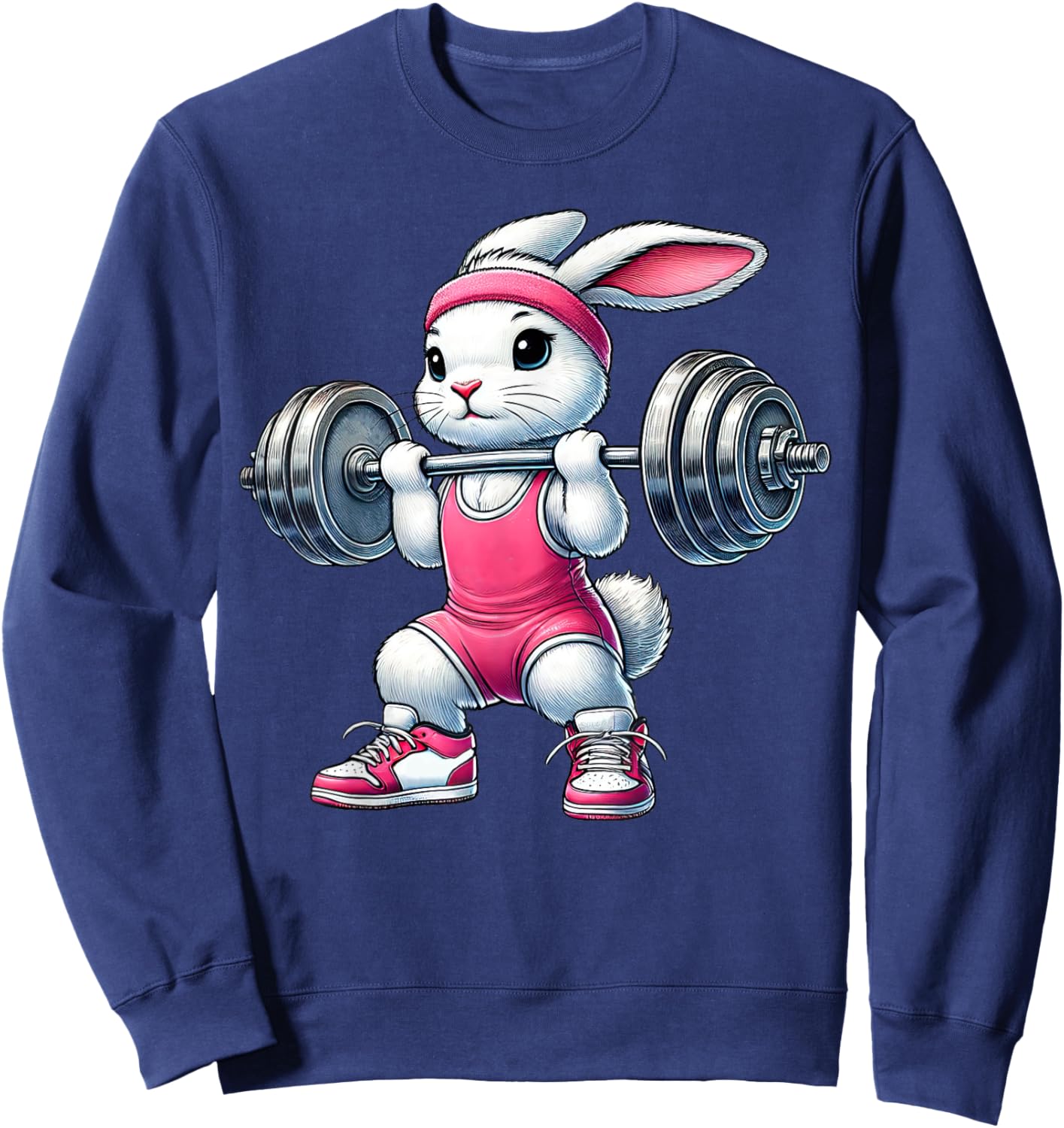 Easter Bunny Lifting Weight Gym Fitness Workout Training Sweatshirt - Sweatshirt | Navy