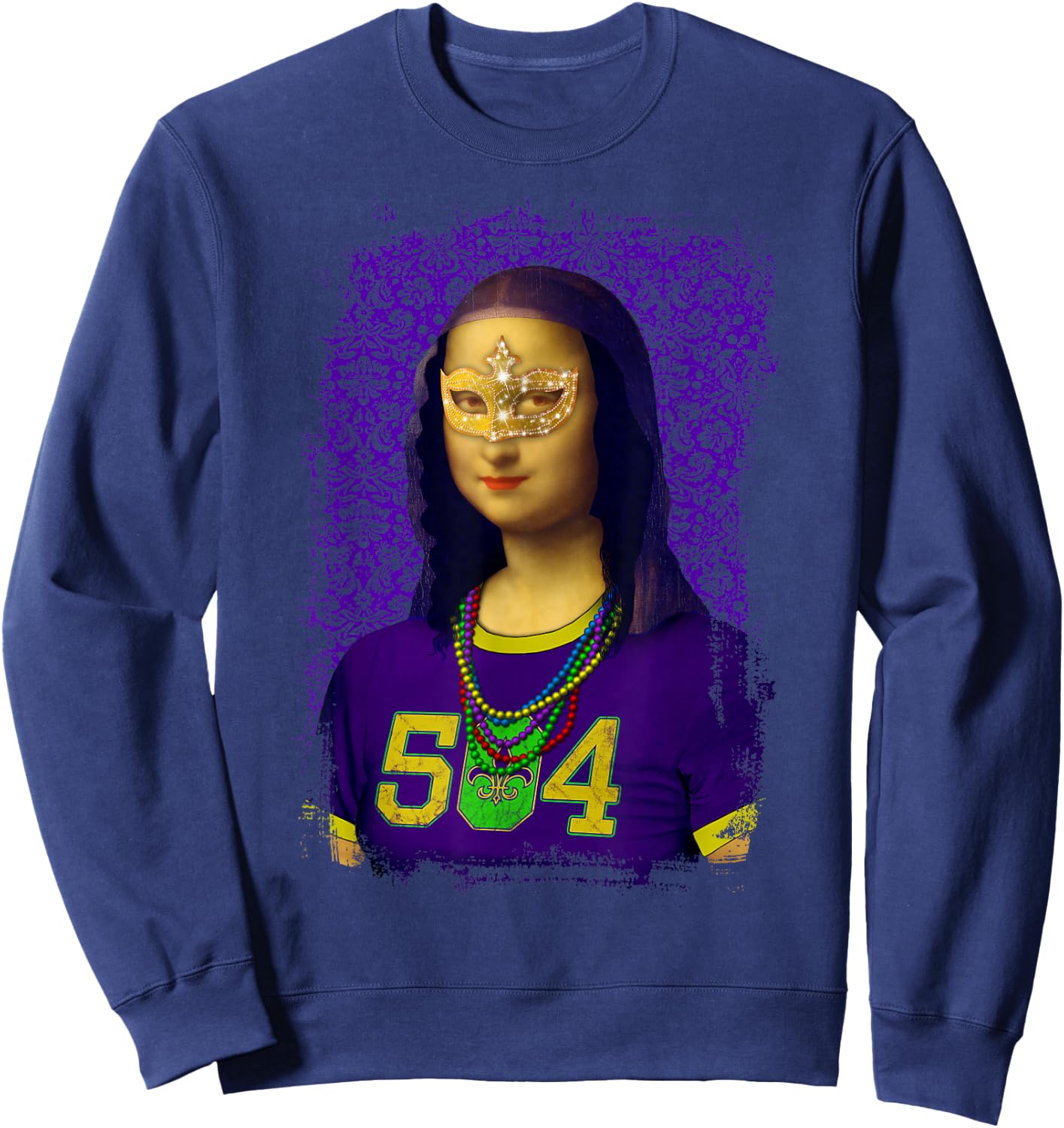 Funny 504 New Orleans Mardi Gras Mona Lisa Mashup Sweatshirt - Sweatshirt | Navy