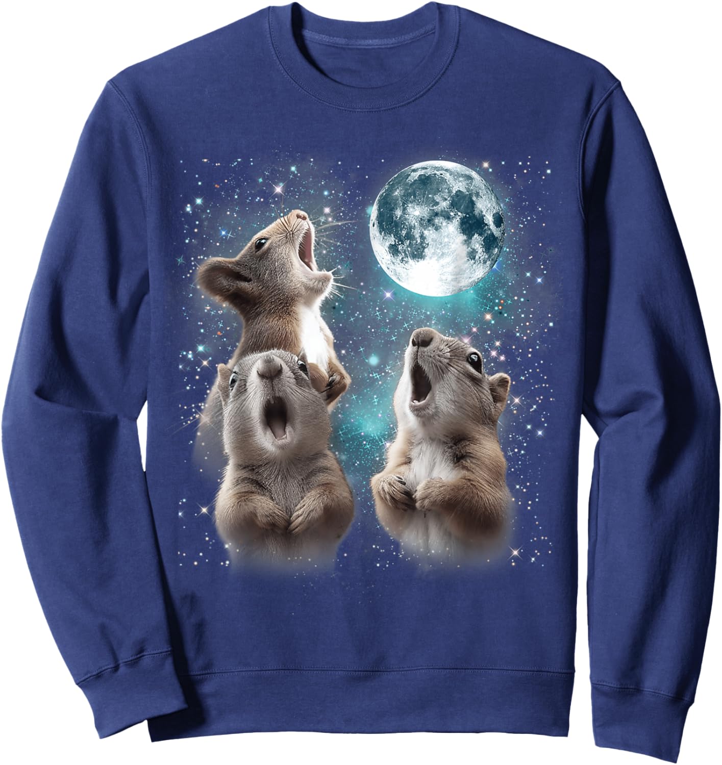 3 Squirrel Moon Howling Squirrel Head Funny Women Sweatshirt - Sweatshirt | Navy