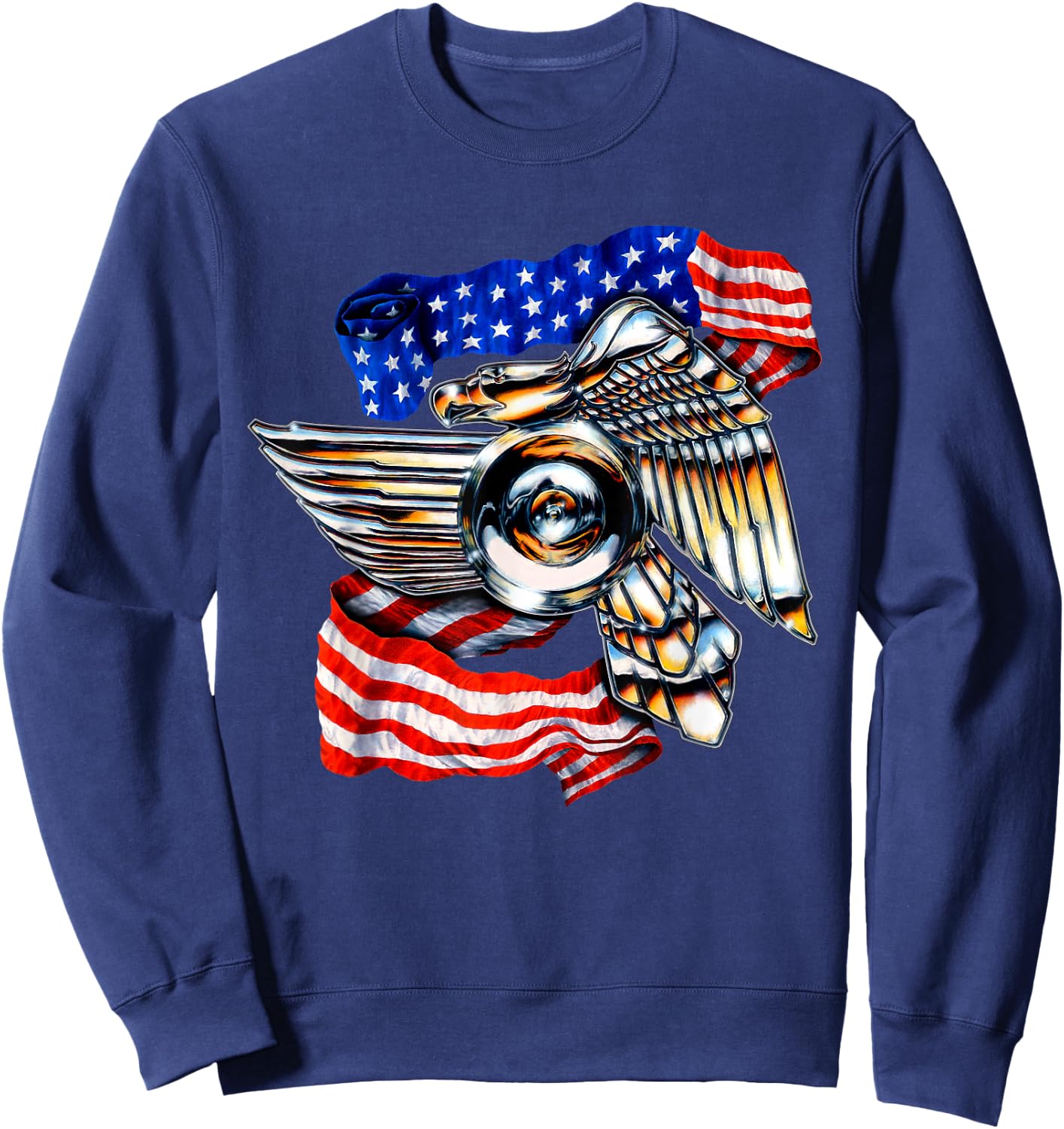 Motorcycle Biker Eagle Emblem American Flag 4th of July Sweatshirt - Sweatshirt | Navy