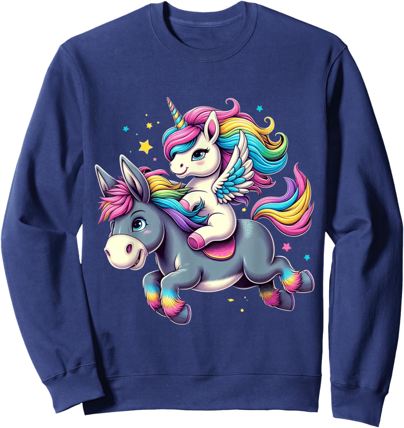 Unicorn Riding Donkey Boys Girls Men Women Kids Rainbow Sweatshirt - Sweatshirt | Navy